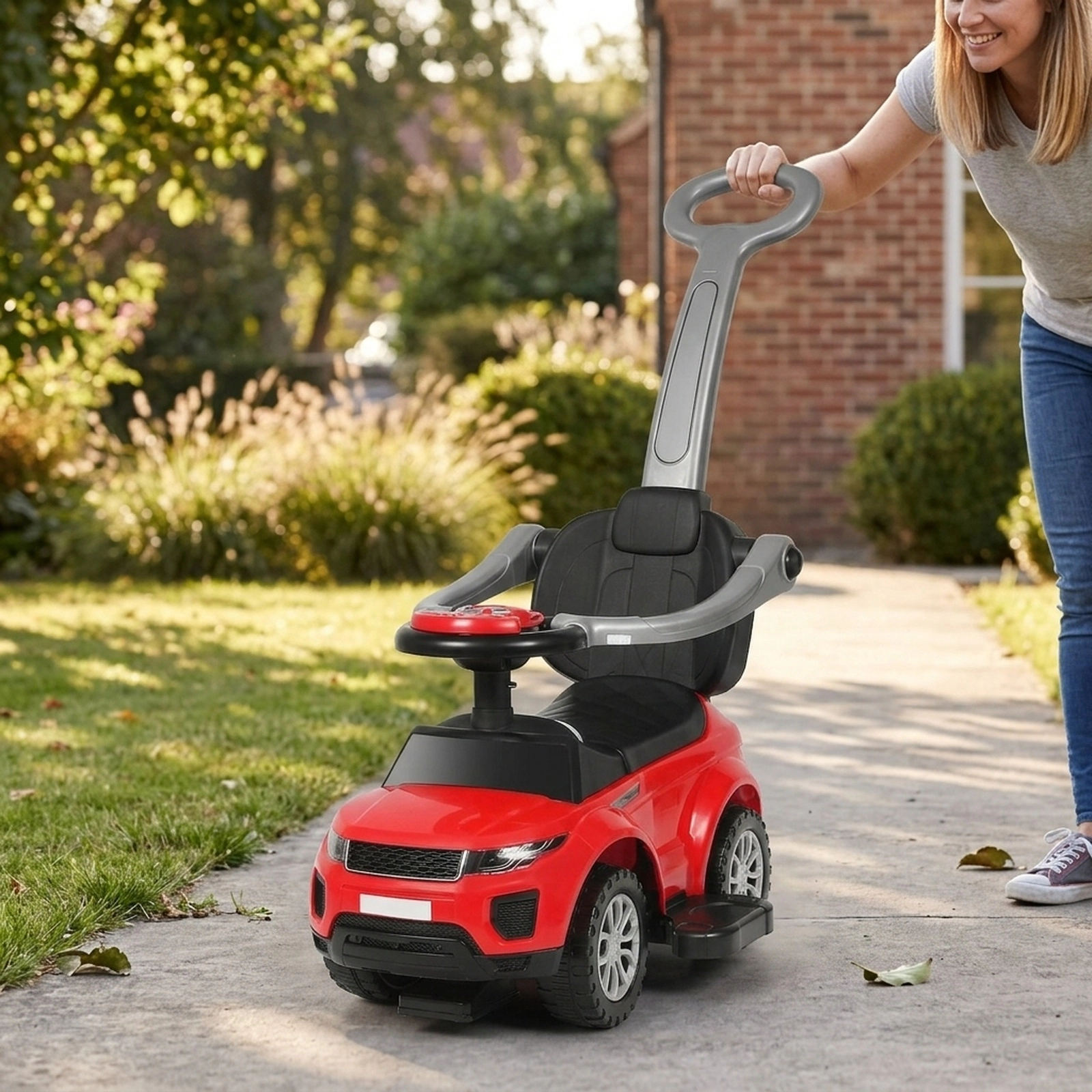 3-in-1 Toddler Push Car with Removable Handle Guardrails and Footrest for 12-36 Months Stroller Walking Sliding Ride On