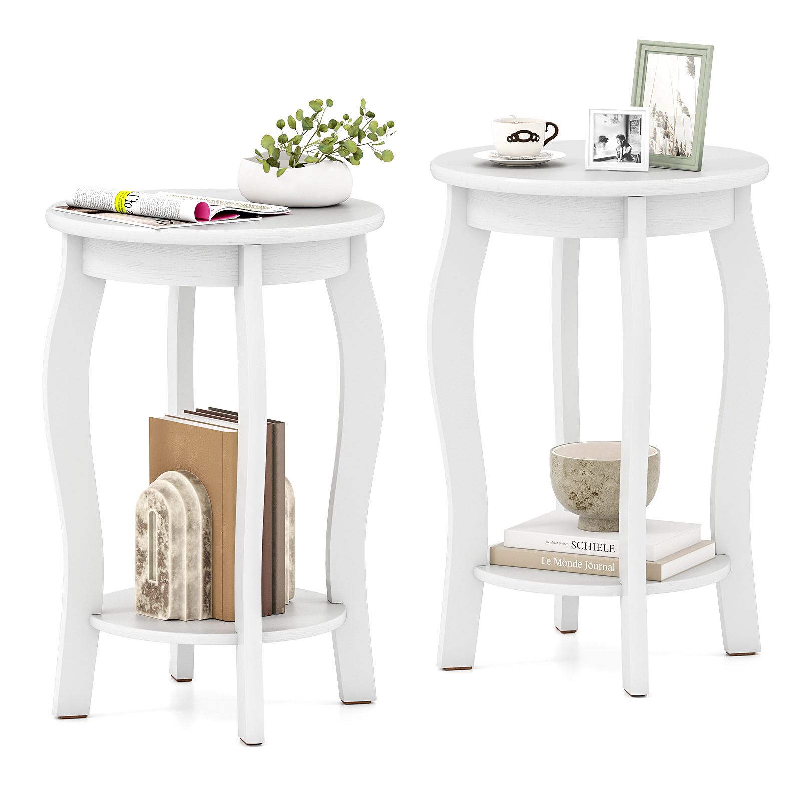 Glintex 2-Piece 15-Inch Round End Table Set with Lower Storage Shelf