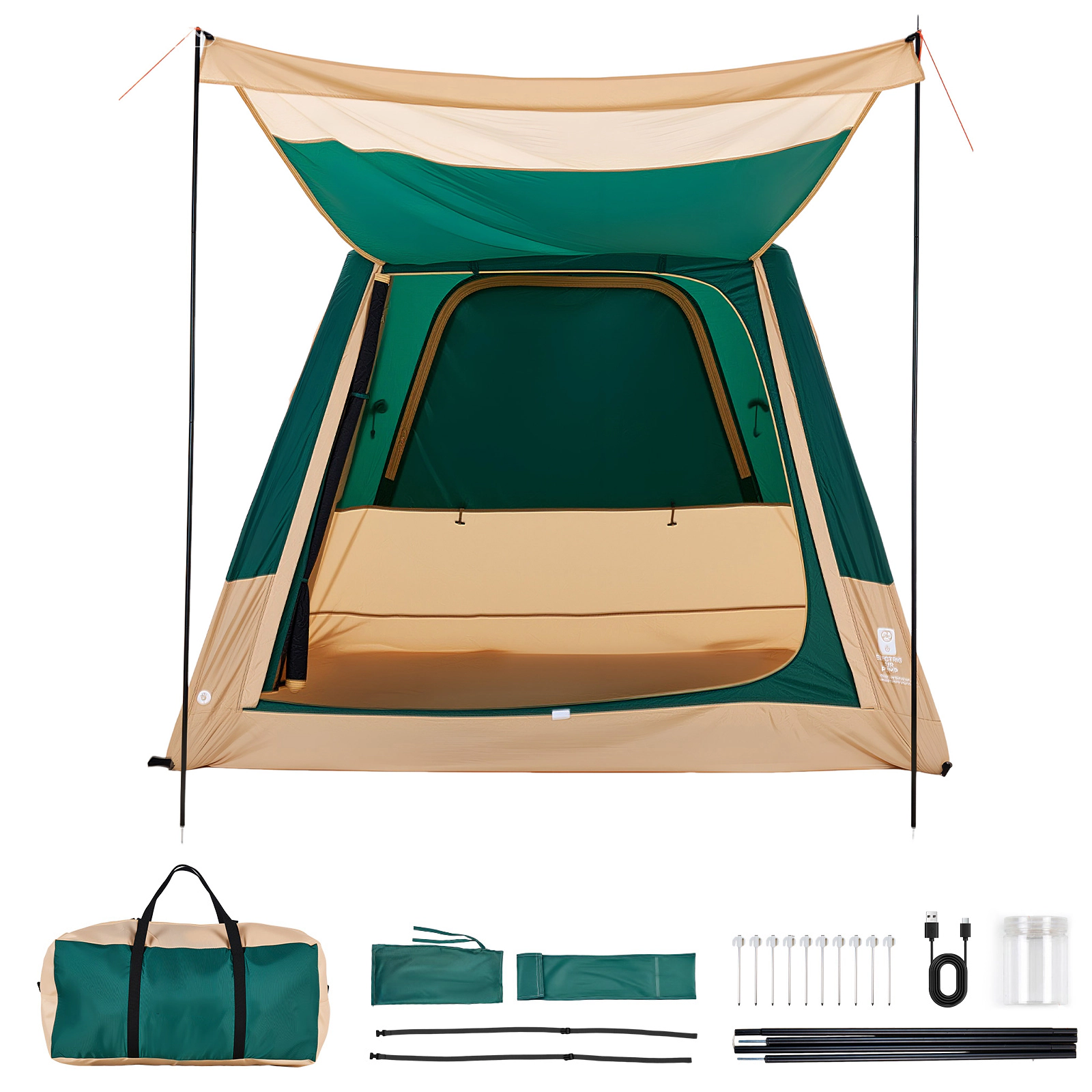 HONGGE Camping Tent 4 Person Inflatable Cabin Tent with Rechargeable Pump TPU Air Tube & 5 Large Mesh Windows Portable