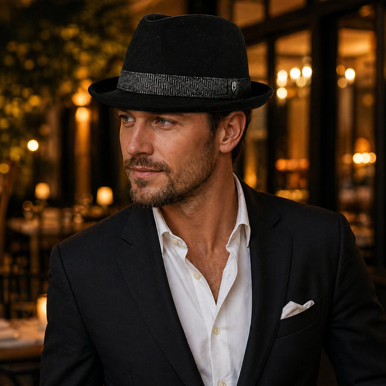 Ascentix Men's Wool Blend All Season Fedora Hat with Herringbone Band
