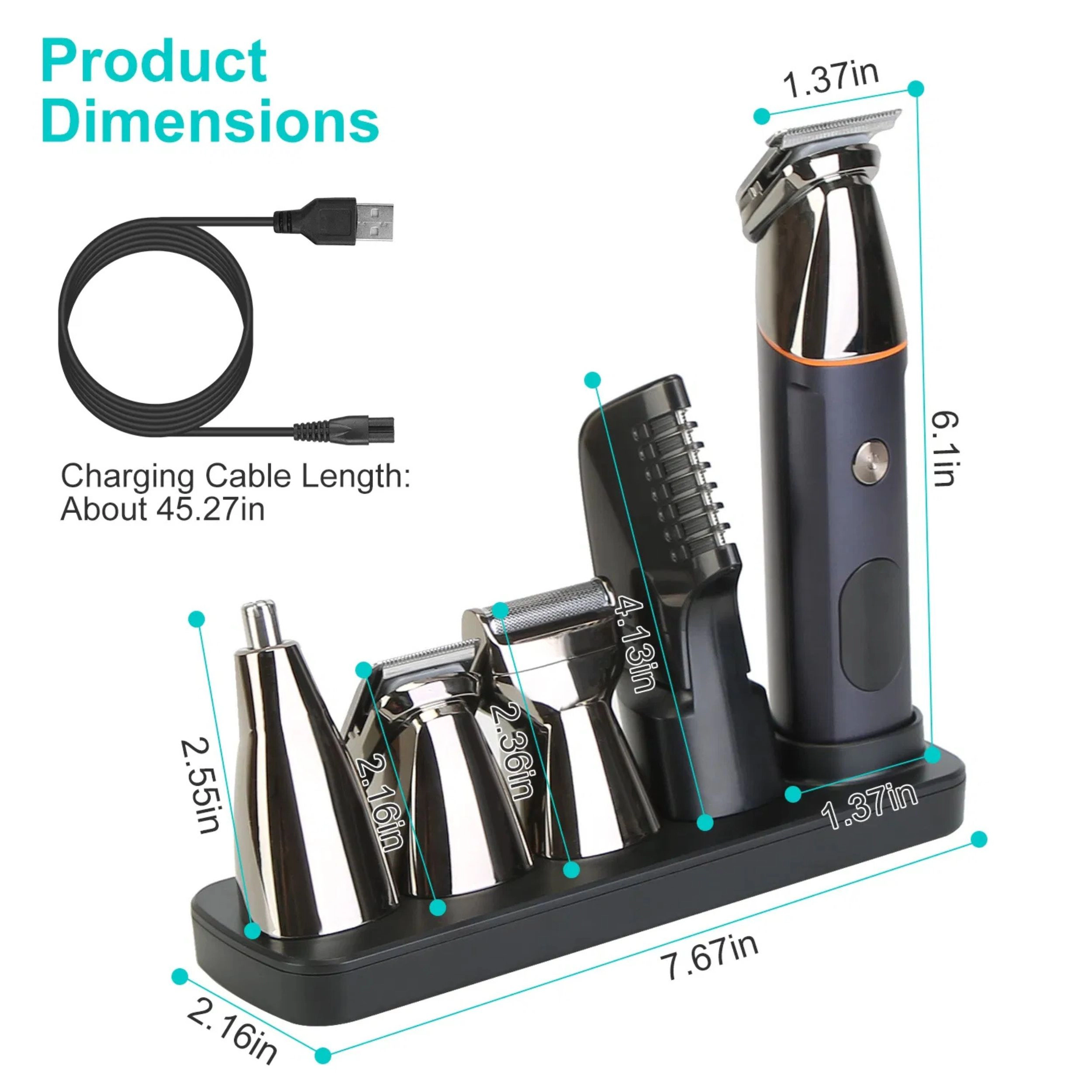 SS Design Men's 5 Head All In One Beard Trimmer Electric Razor Silver Black