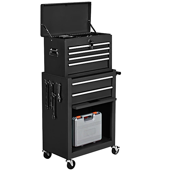 SUGIFT Detachable 2-Piece Rolling Tool Chest and Cabinet with Ball-Bearing Drawers Lock and 4 Hooks