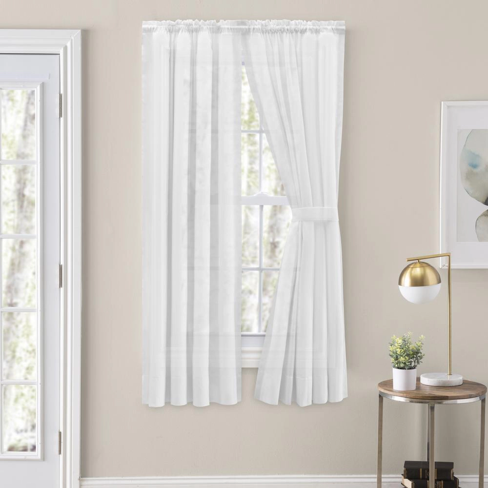 Ellis Curtain Shadow Stripe Tailored Curtain Panel Pair for Windows with Ties 80" x 72" White