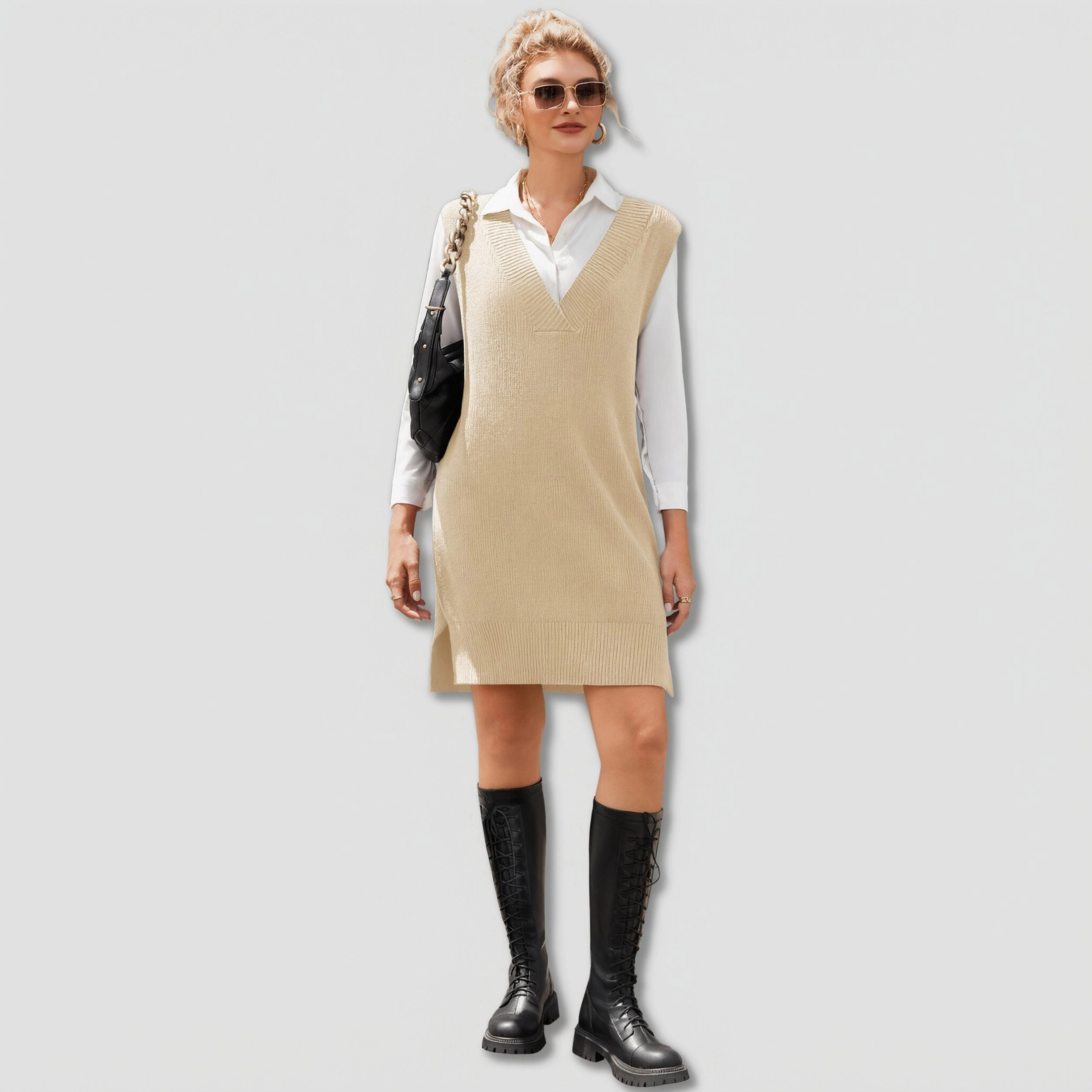 Zeagoo Women's V Neck Sleeveless Sweater Dress