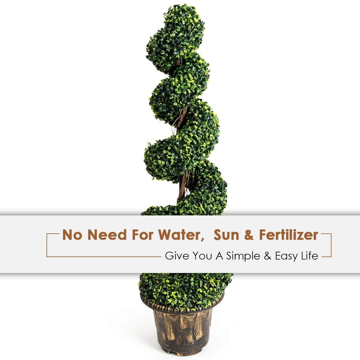 SUGIFT Set of 2 Spiral Shaped Real Wood Trunk Artificial Boxwood Topiary Trees 4-ft Tall 11-in Pot 13-lb Green