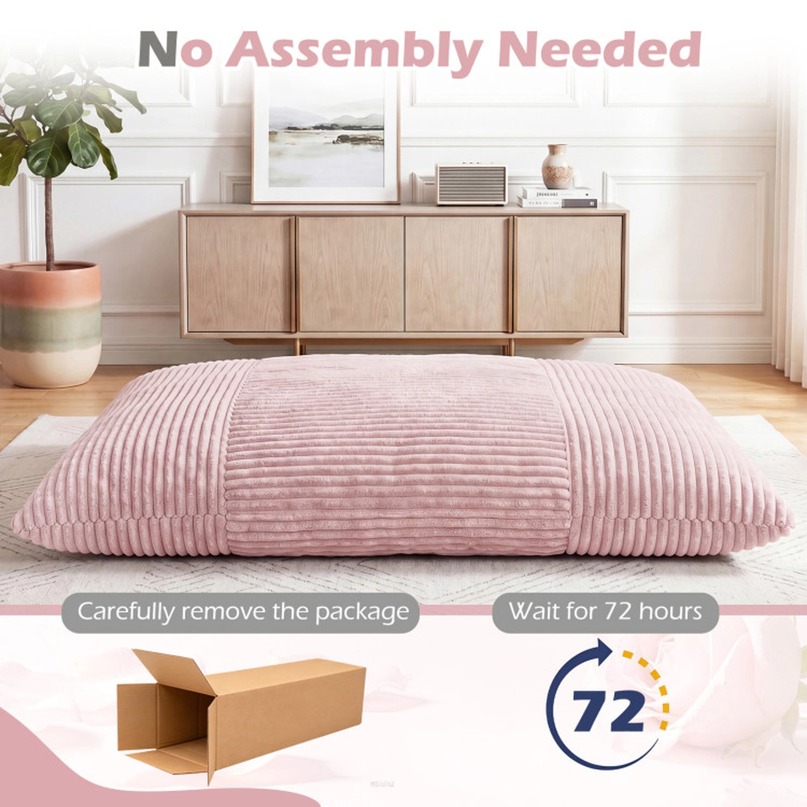 SUGIFT Pink Corduroy Convertible Bean Bag Sofa Bed, 76.5 in