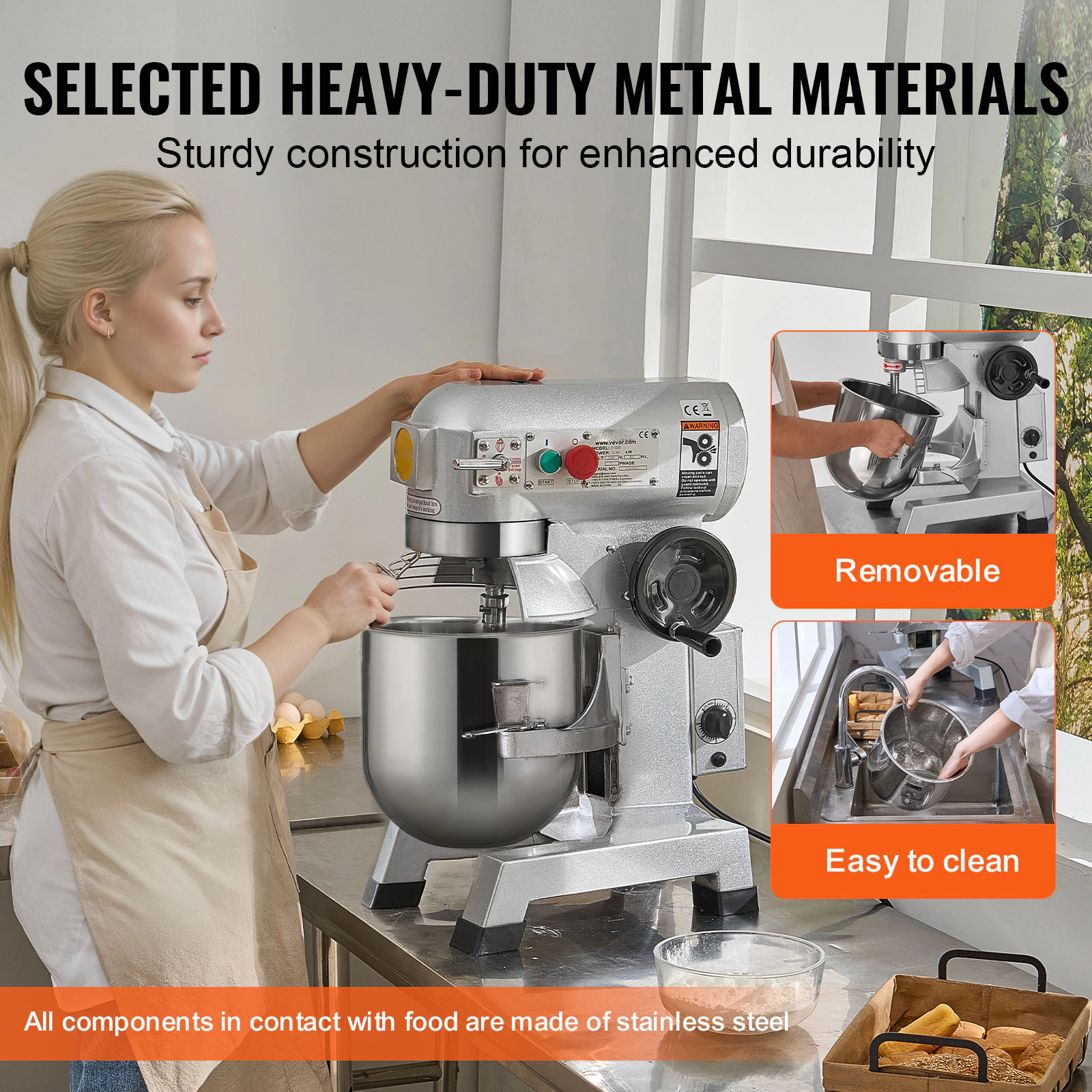 HONGGE Commercial Food Mixer Commercial Mixer with Timing Function Stainless Steel Bowl Heavy Duty Electric Food Mixer