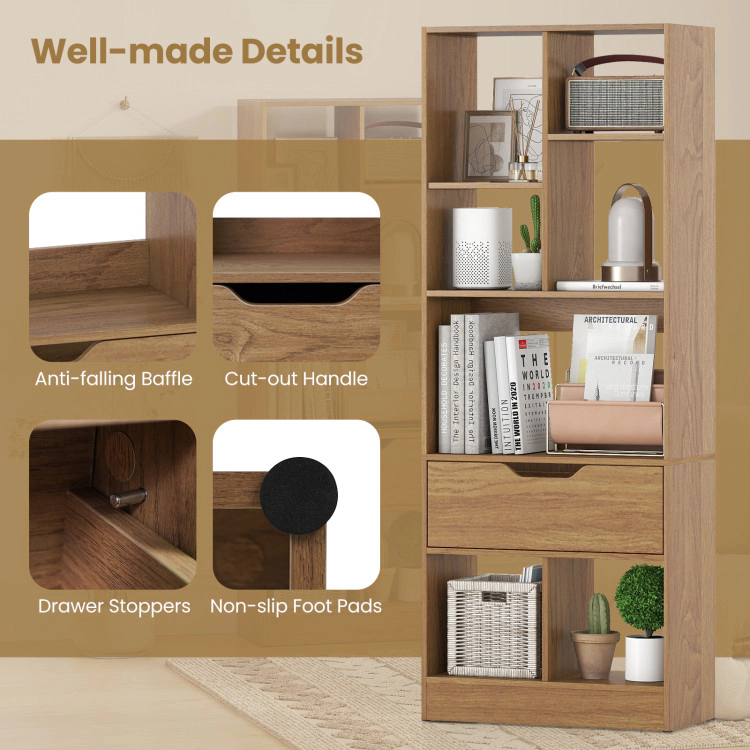 Hivvago 51 inch Tall Freestanding Bookcase with Drawer 7-Cube Storage Organizer
