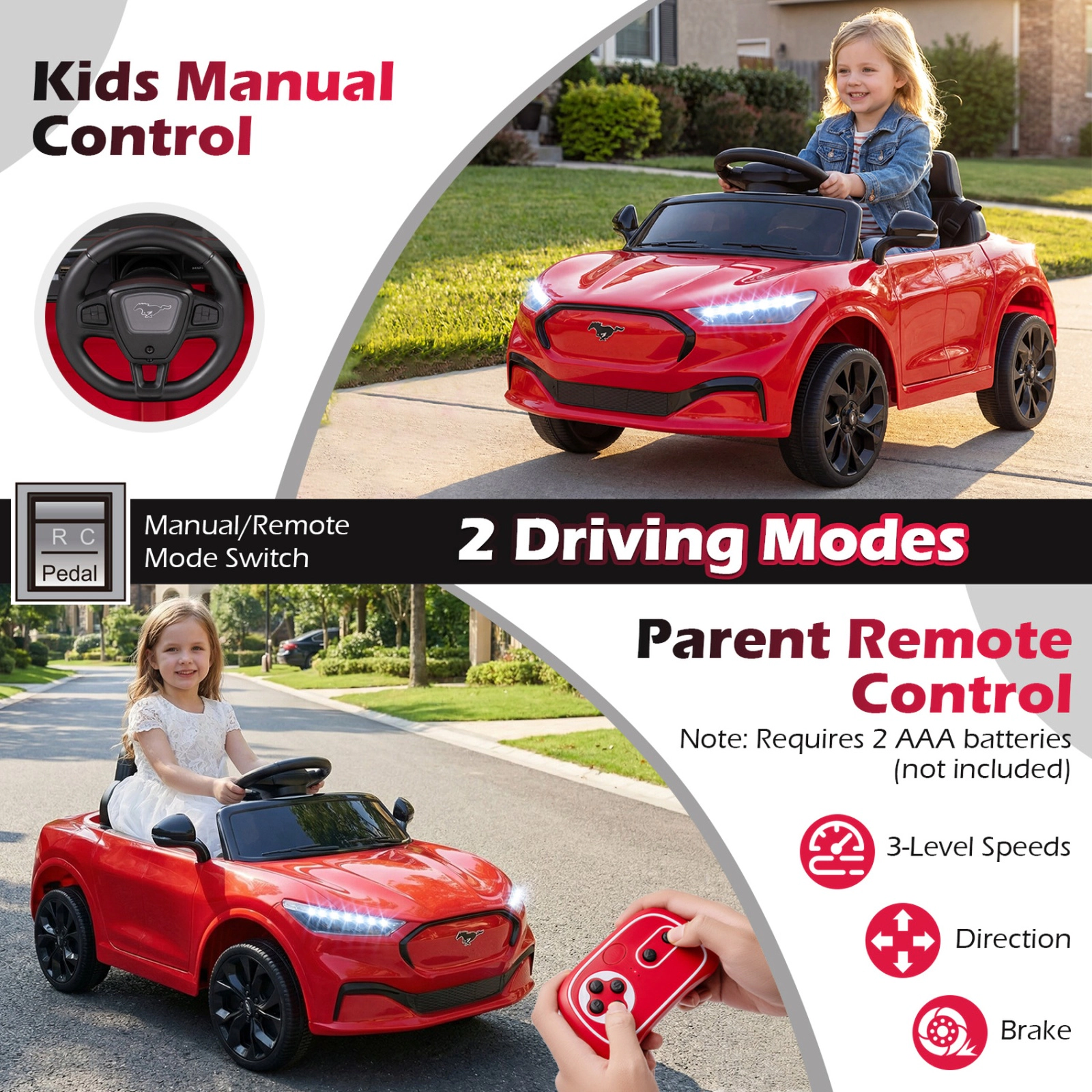 SUGIFT Parent Remote Control and Horn Kids 12V Licensed Ford Mach E Ride On Car