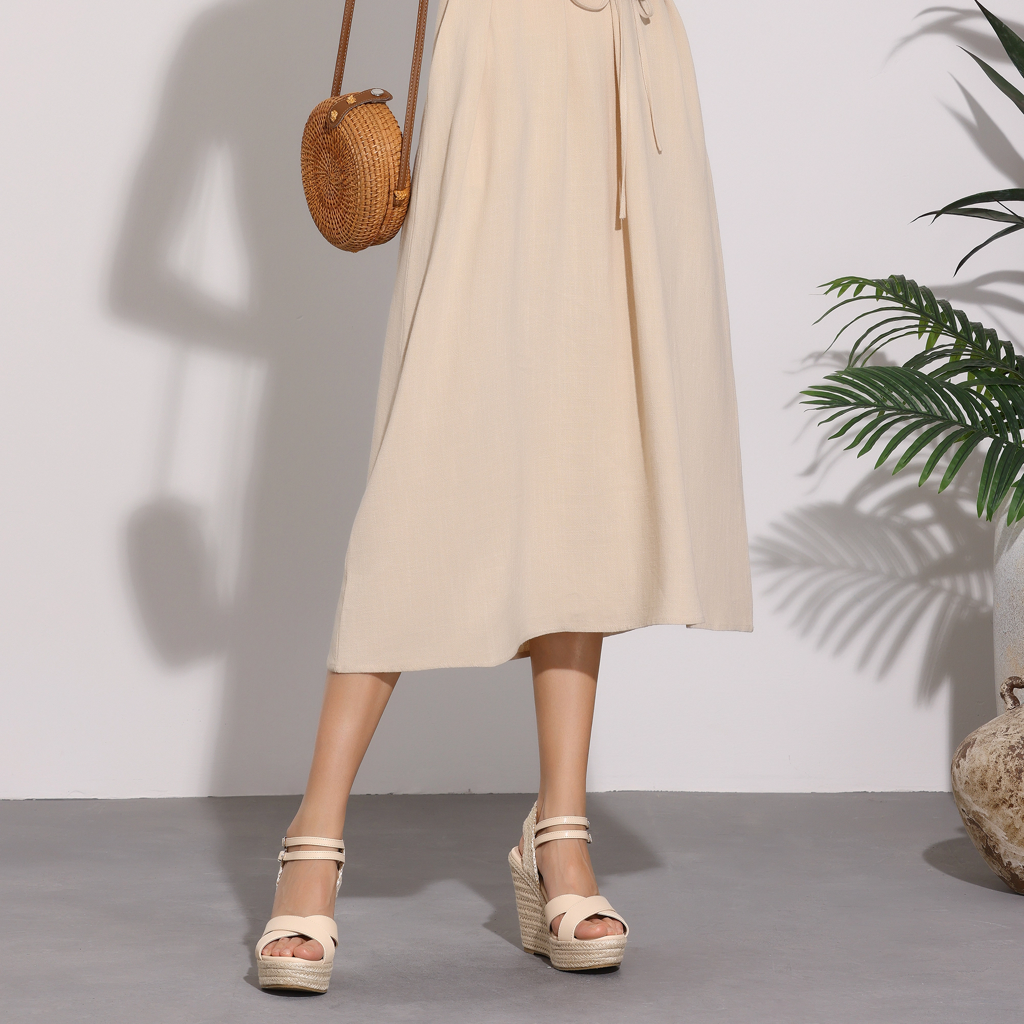 BLISSFUL STEP Women's Open Toe Wedge Heel Platform Espadrilles Sandals