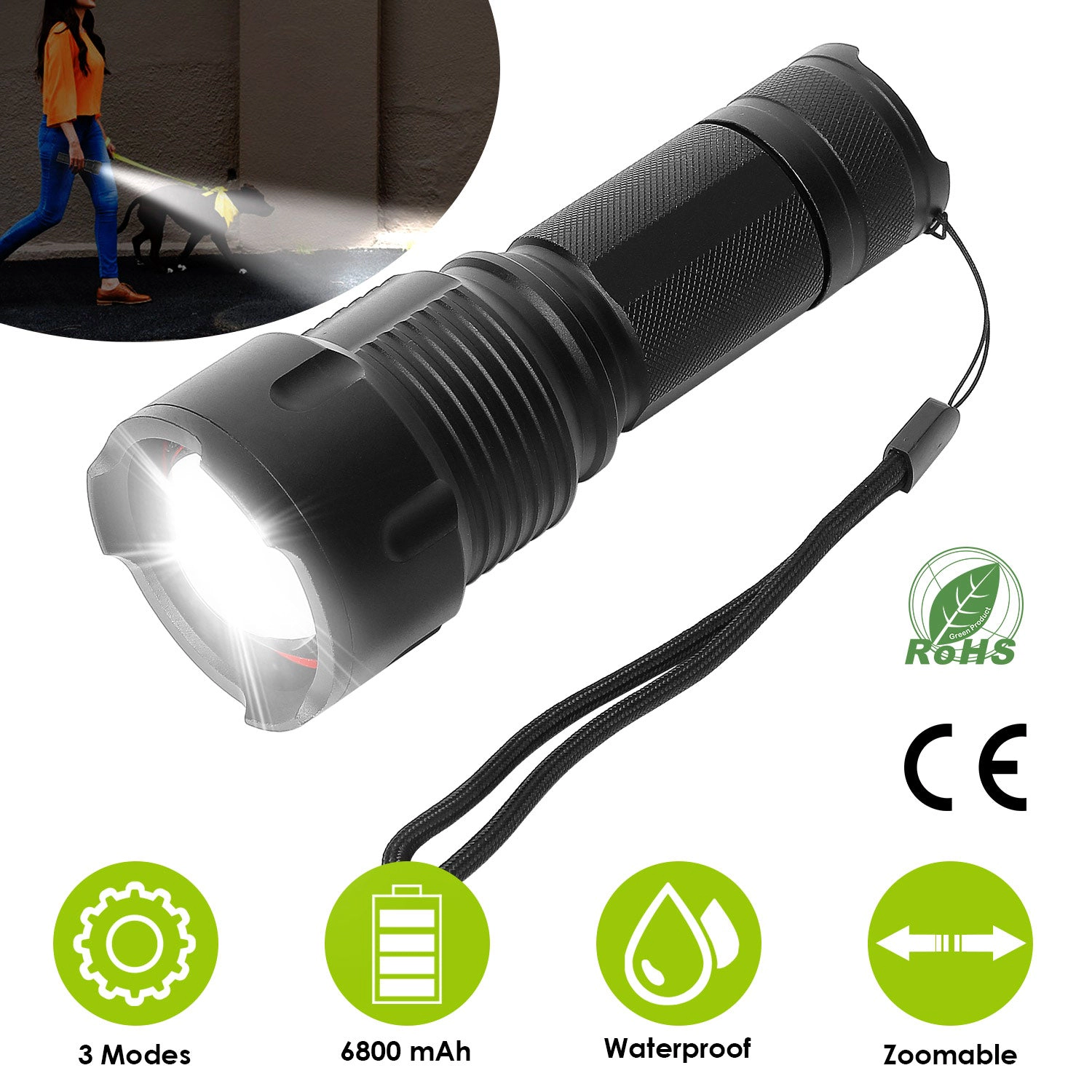 GBruno Rechargeable Zoomable LED Flashlight