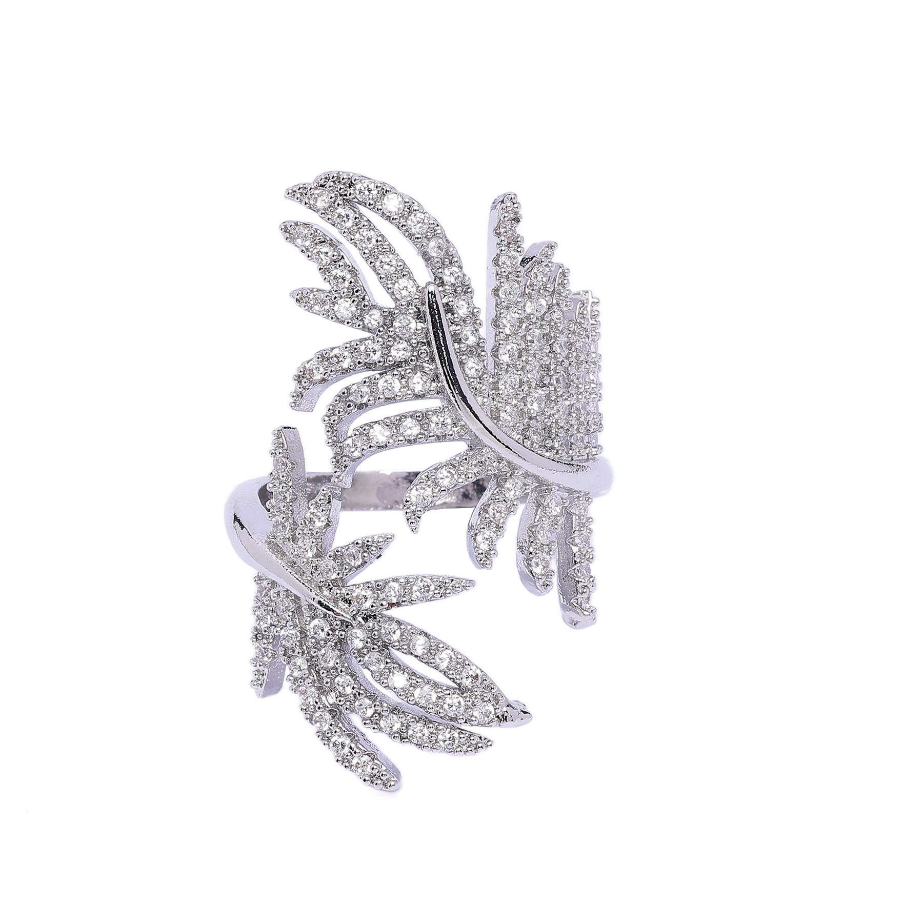 AGP Paris Women's Silver-Tone Feather Adjustable Ring