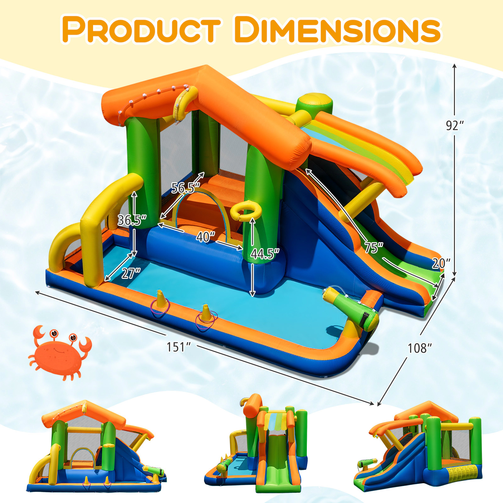 SUGIFT Football Goal and 480W Blower 8-in-1 Kids Inflatable Bounce House Water Park