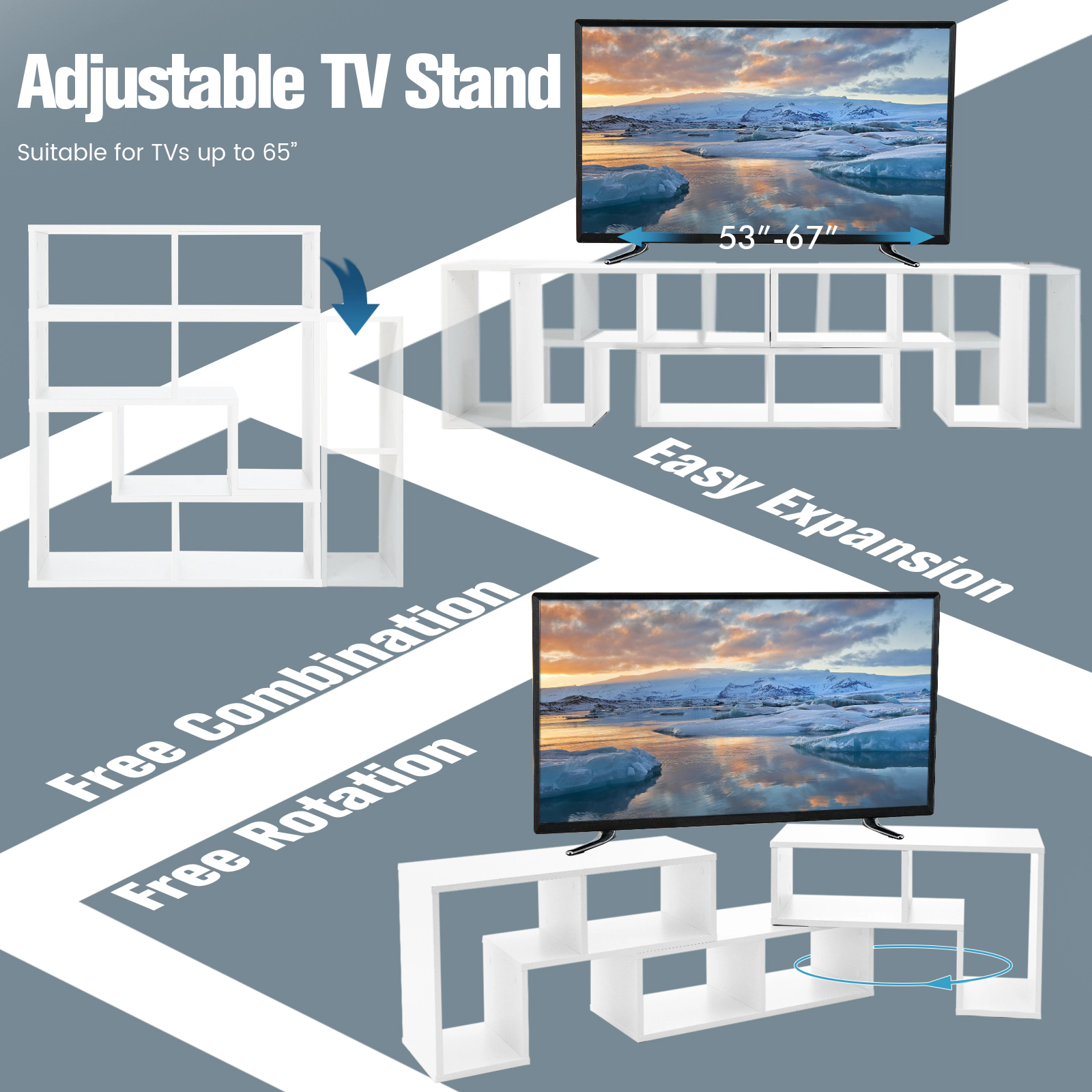 SUGIFT White 3-Piece Modular TV Stand for TVs up to 65 Inches