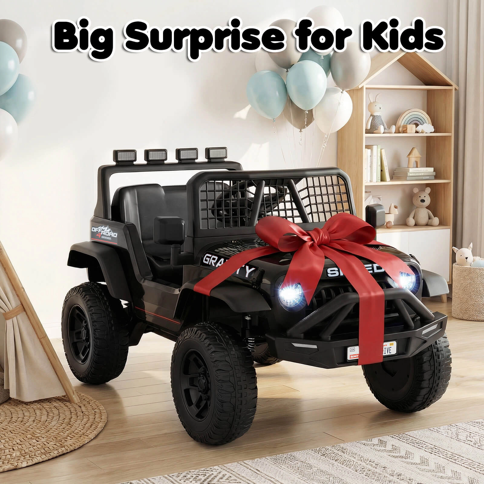 Costway 24V Ride On Car with Remote Control Music LED Headlights Spring Suspension for Kids Black