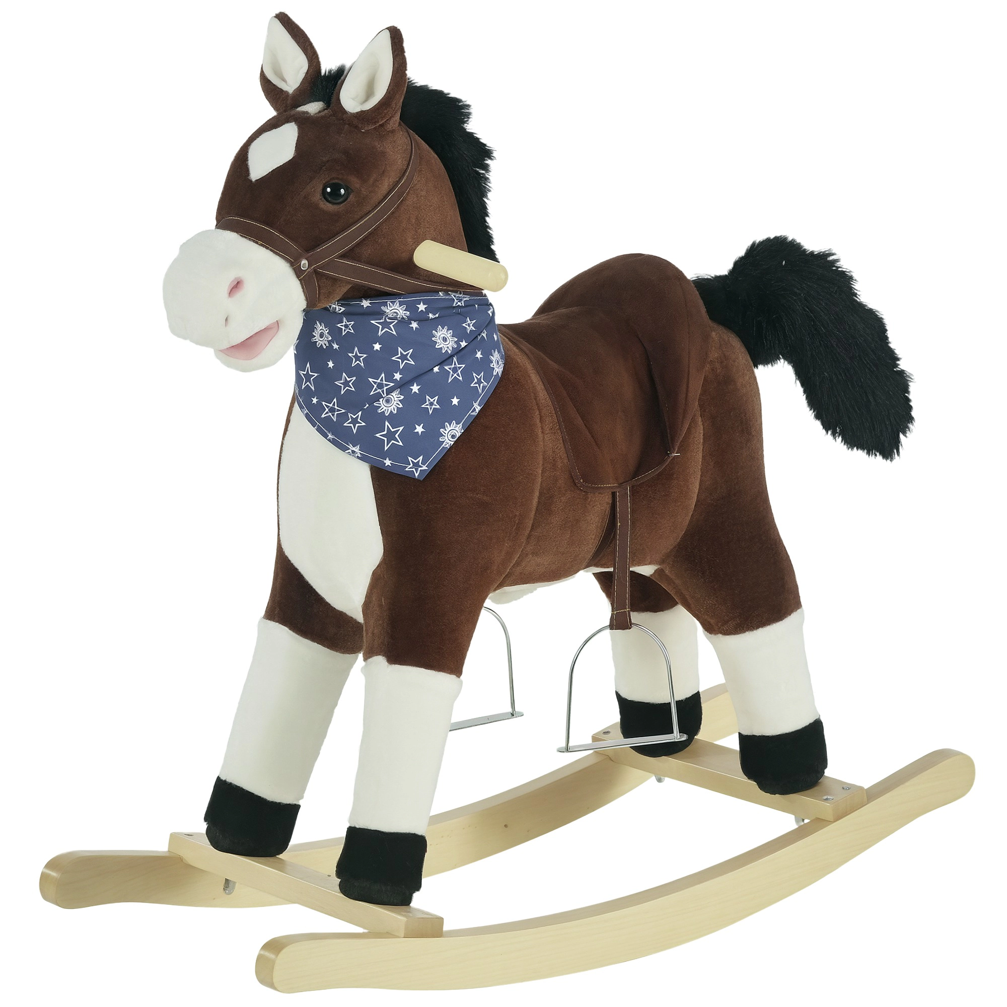 HONGGE Qaba Kids Plush Ride-On Rocking Horse Toy Cowboy Rocker with Fun Realistic Sounds for Child 3-6 Years Old