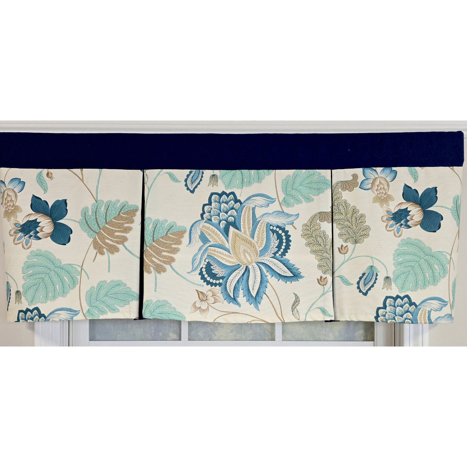 RLF Home 100% Cotton Samanta Pleated  Unlined Windows Rod Pocket Valance 50" x 17"  Blue