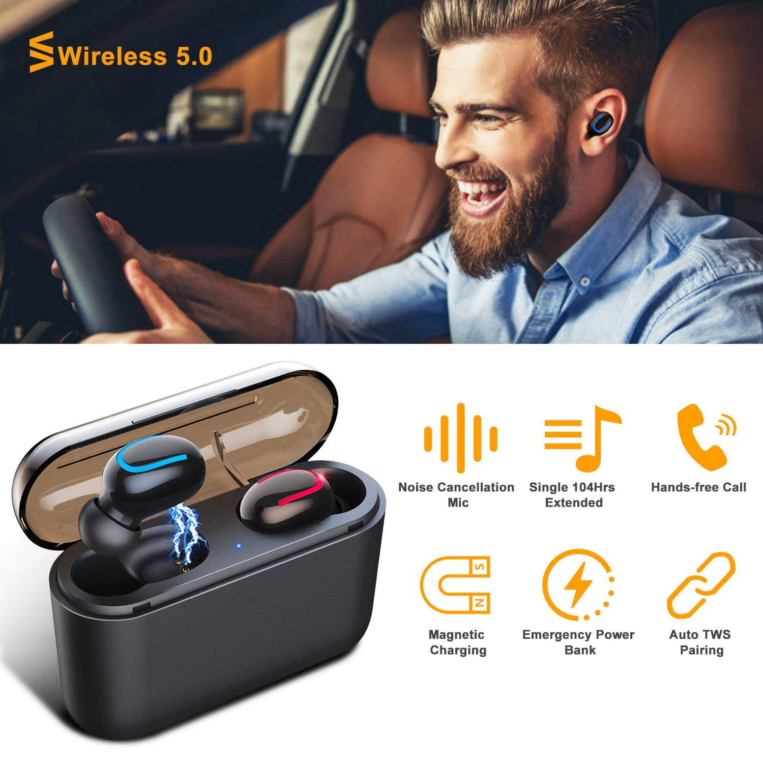 GBruno Wireless 5.0 Earbuds With Charging Dock