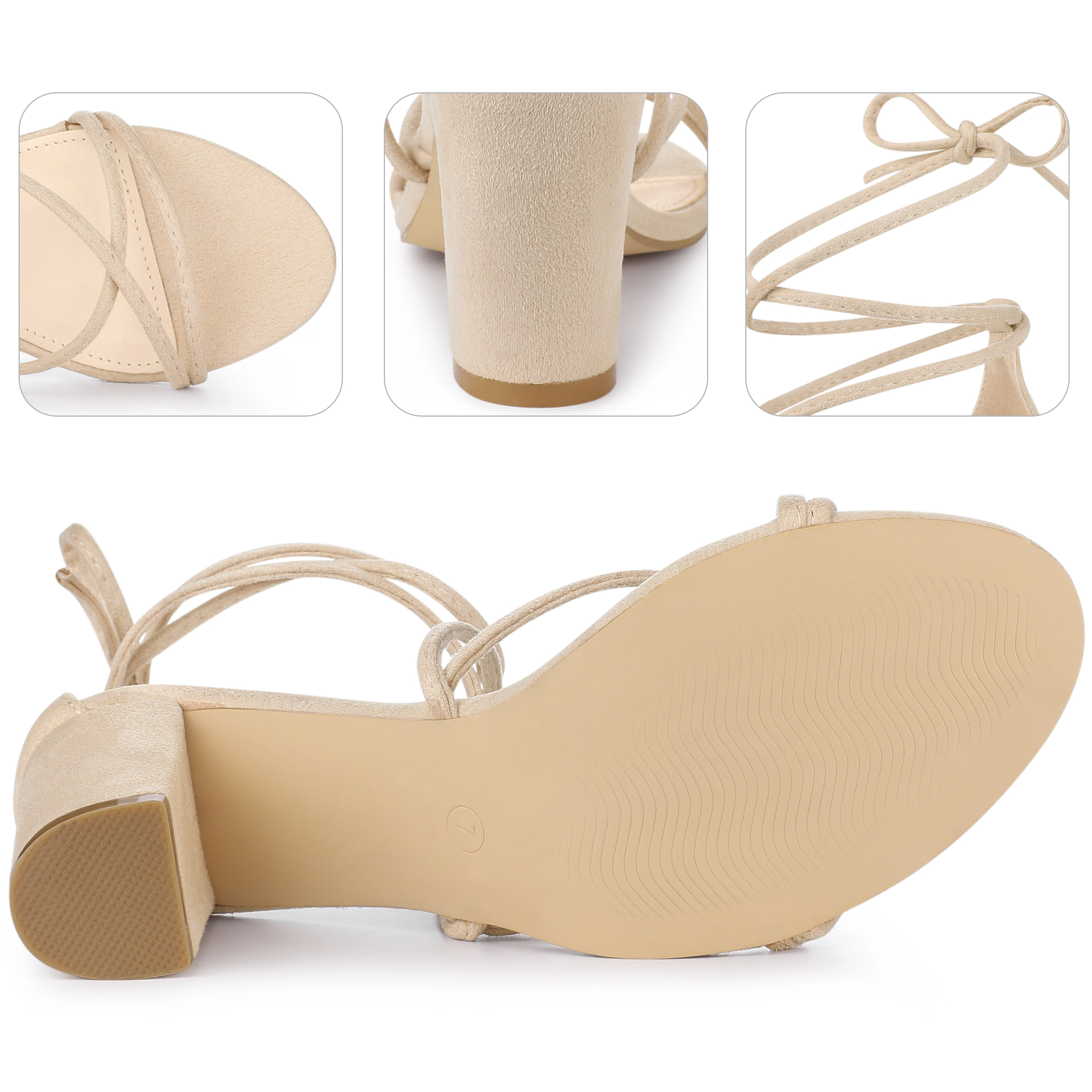 BLISSFUL STEP Women's Lace Up Strappy Chunky Heel Sandals