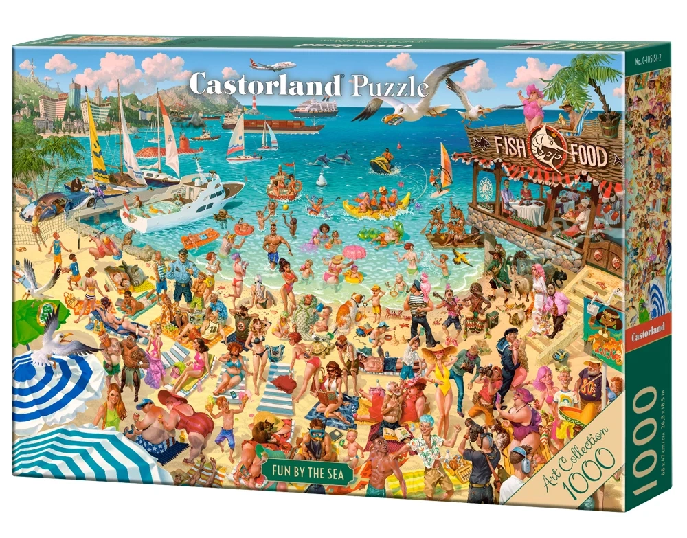 CASTORLAND 1000 Piece Jigsaw Puzzles, Fun by the Sea, Art, Tropical Beach Resort Chaos, Humorous Vacation, C-105151-2
