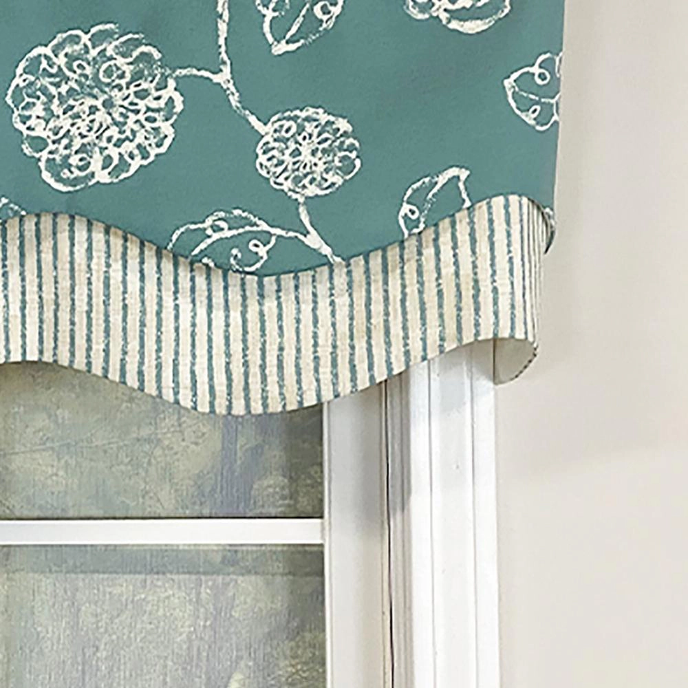 RLF Home Pouf Floral Glory Valance Ocean Blue. 3" Rod Pocket, Layered. 50"W X 16"L