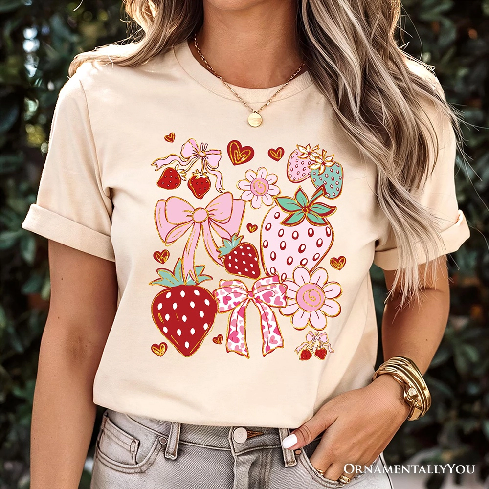 OrnamentallyYou Womens Boho Strawberry Coquette T-Shirt