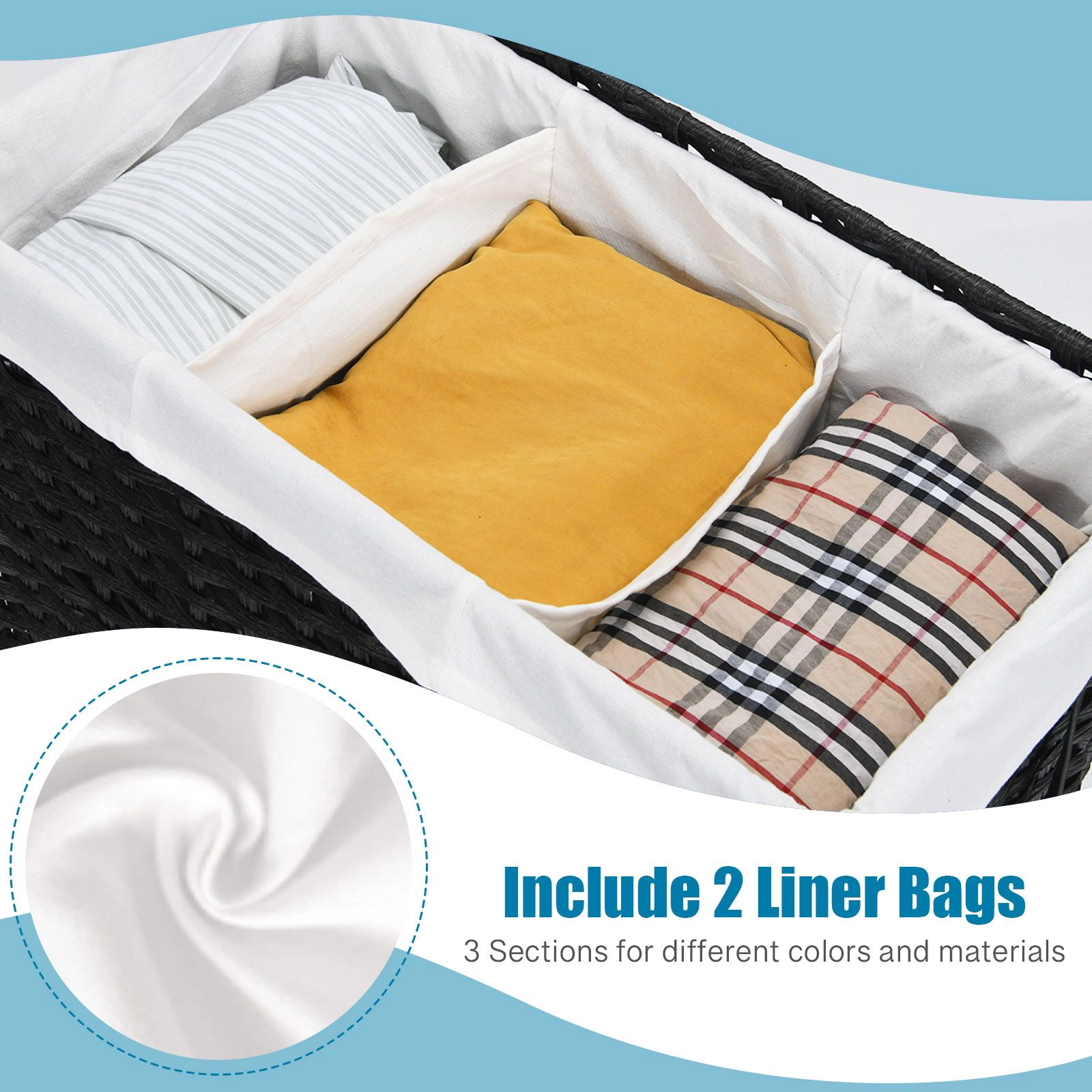 SlickBlue Laundry Basket with Wheels, Steel Frame & 3-Compartment Sorting Bags