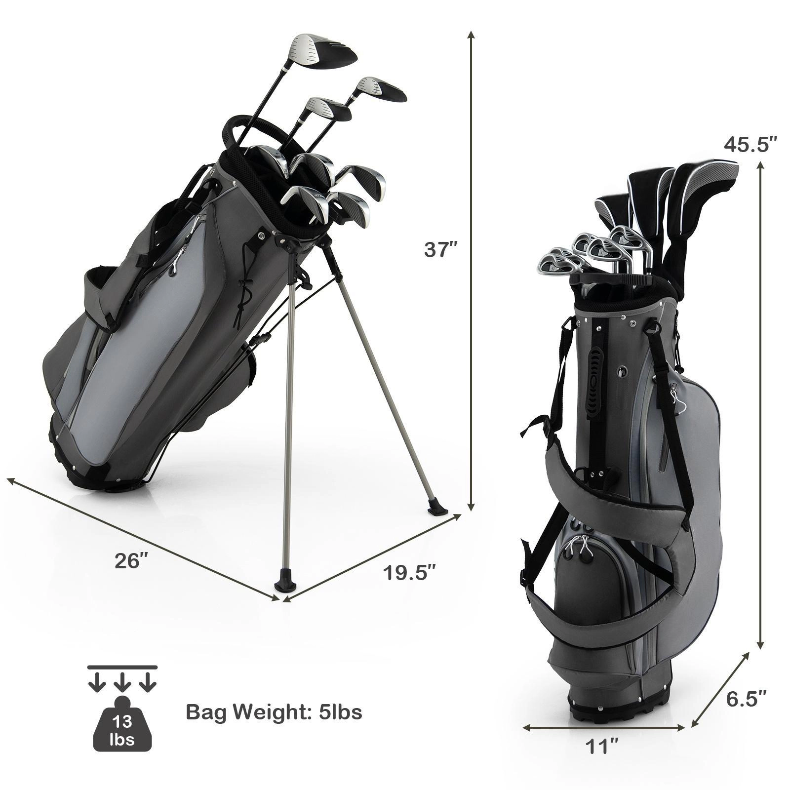 SUGIFT Gray 34-in Stand Bag 10-Piece Mens Complete Golf Club Package Set