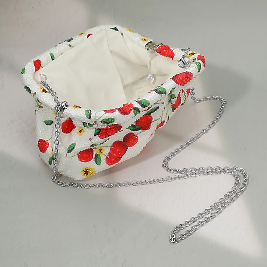 Fashnzfab Bling Studded Cherry Floral Pattern Evening Clutch Bag Crossbody Bag