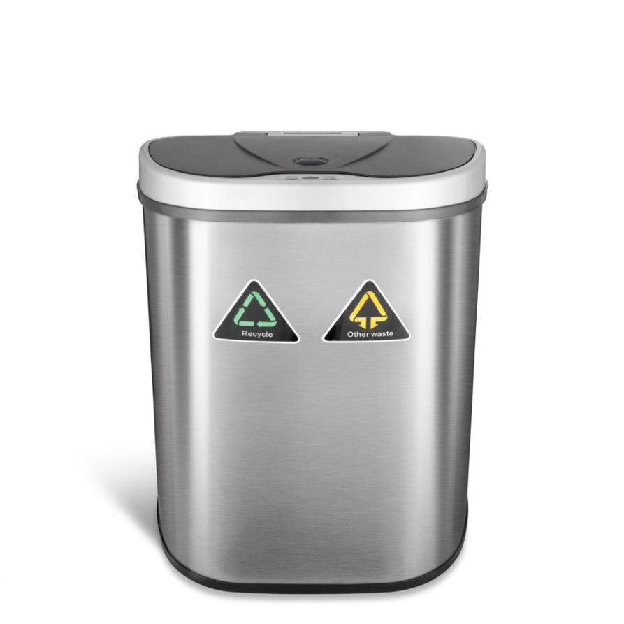 Ninestars Classic Dual-Compartment 18.5-Gallon Stainless Steel Motion Sensor Trash Can