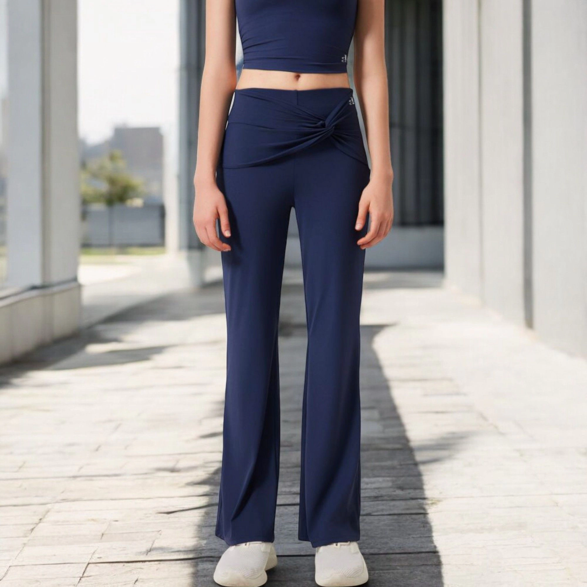 Anna-Kaci Women's High-Waisted Flare Pants with Twist Knot Detail
