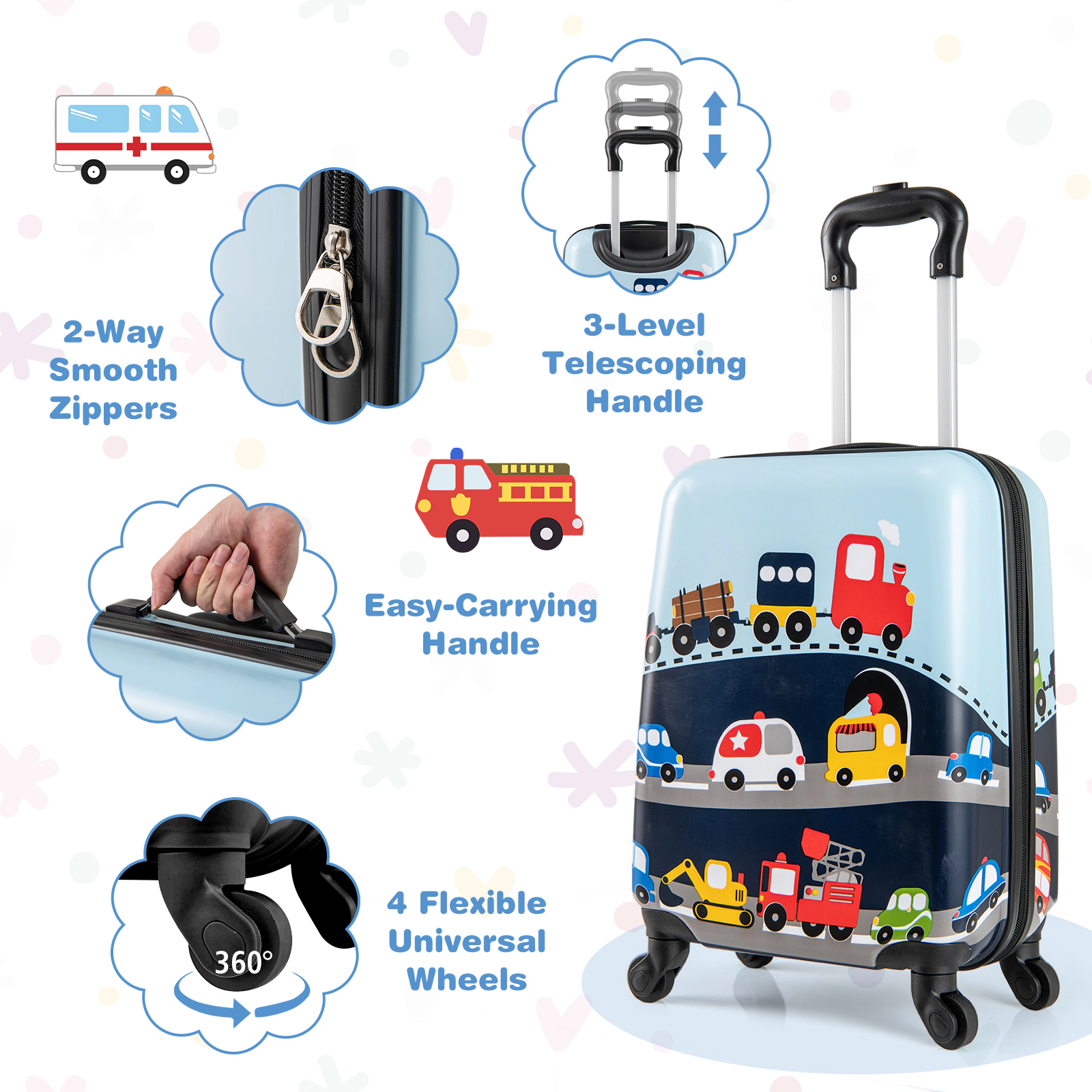 SUGIFT Kids 2-Piece Spinner Wheels Carry-On Suitcase Backpack Luggage Set 14-in x 8-in x 18-in Ages 3+ Dark Blue