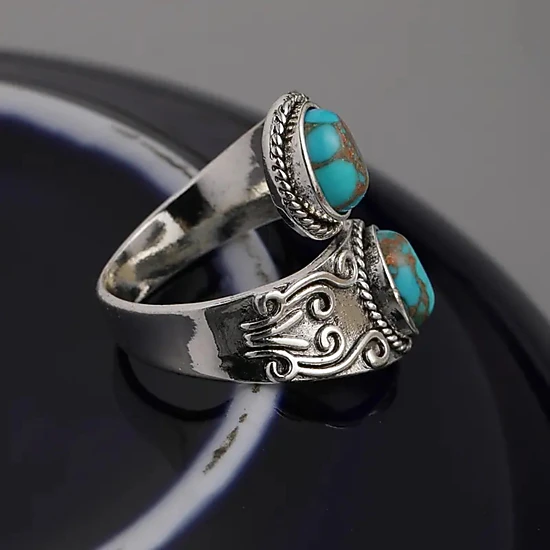 Wardrobe Whimsy Womens Vintage Turquoise Adjustable Open Ring Antique ...