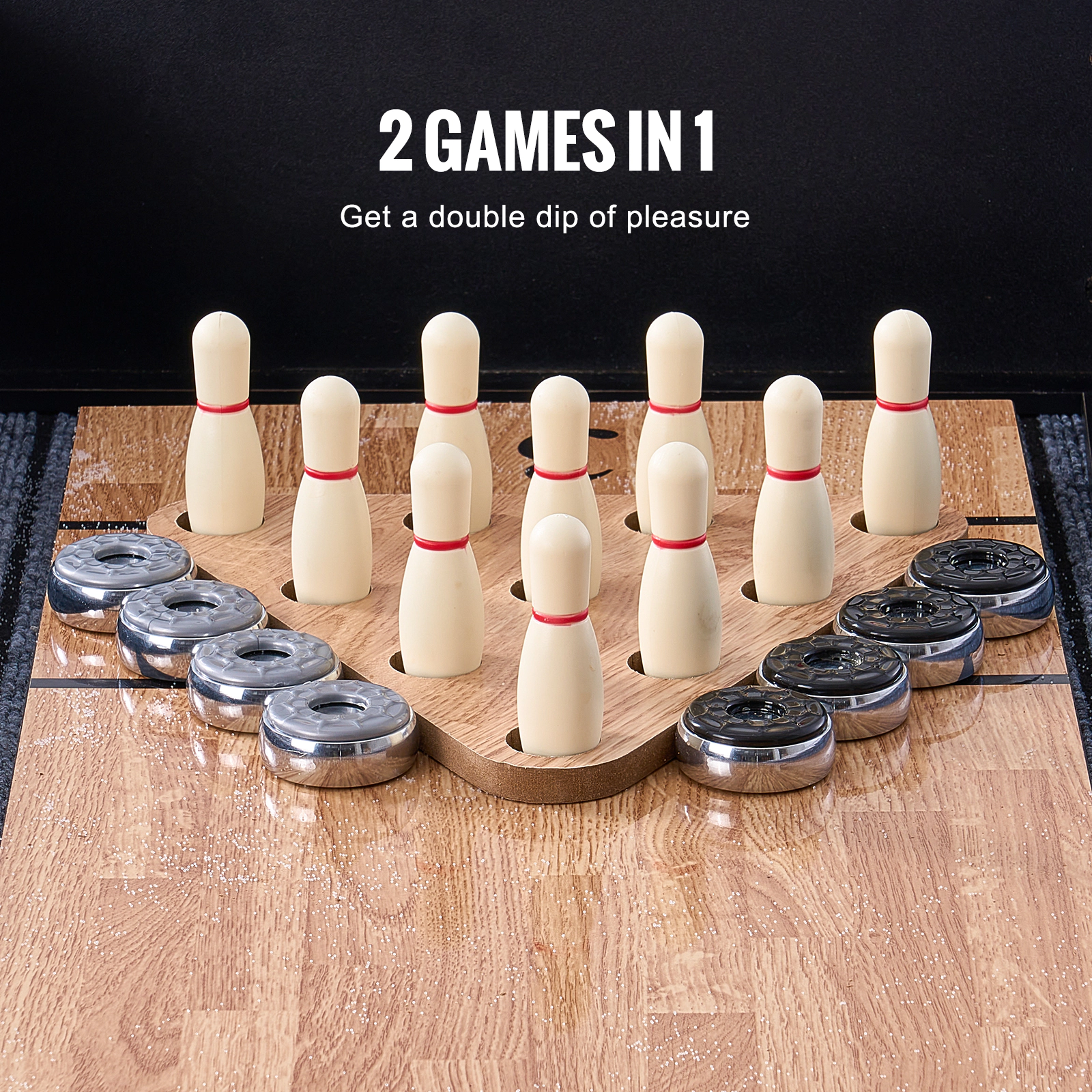 HONGGE Shuffleboard Table Shuffleboard for Family Game Rooms 2 in 1 Shuffleboard and Bowling Combo Game Set with