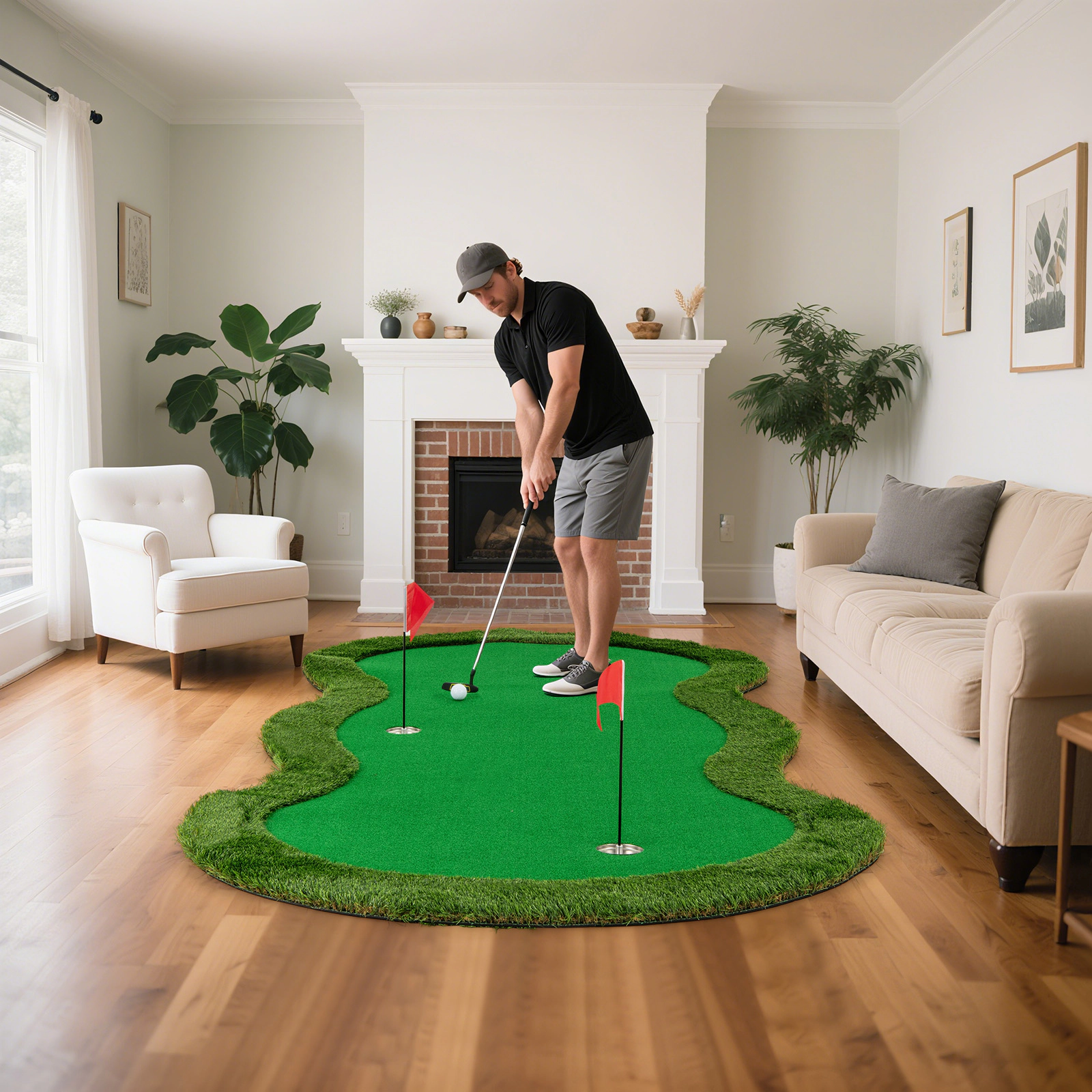 SUGIFT 3 Holes Cups and Flags 5 x 10 ft Golf Practice Putting Green Mat