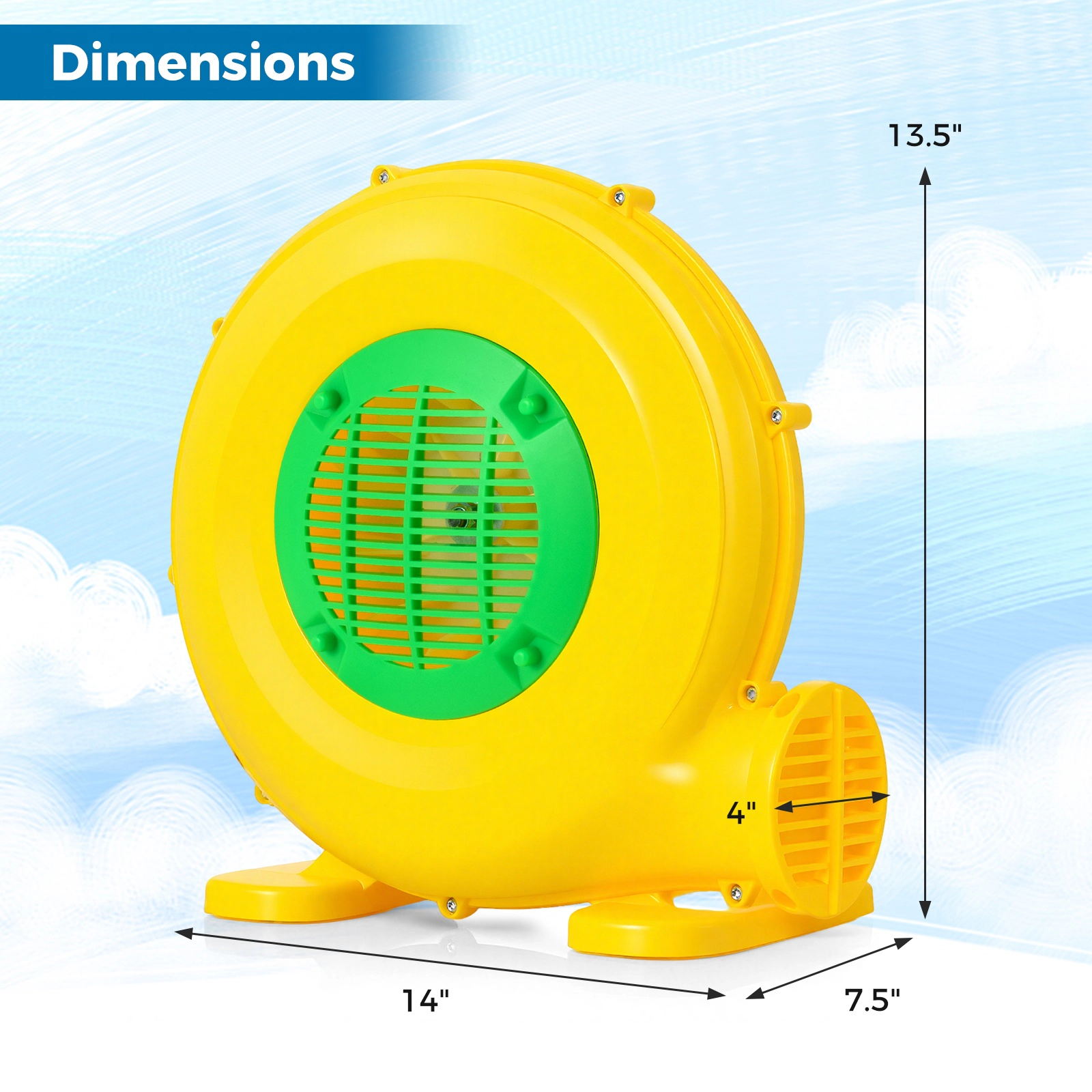 SUGIFT 610W Electric Air Blower for Bounce Houses with 4-in Air Outlet Yellow and Green