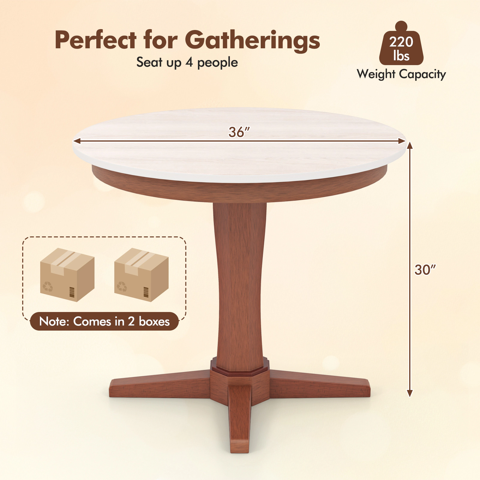 LJG 35 Inches Wooden Round Dining Table with Pedestal Base