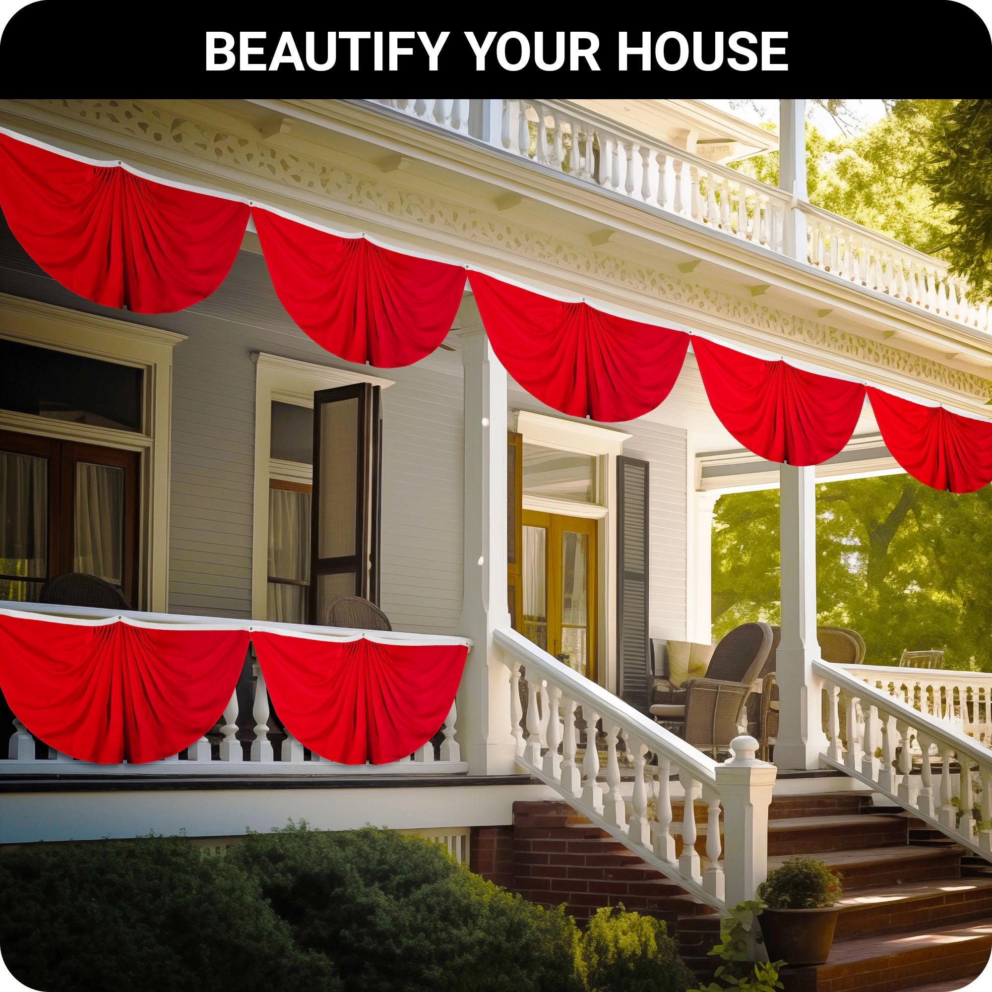 G128 Solid Red Pleated Fan Flag 3x6 ft, 150D Polyester, Brass Grommets