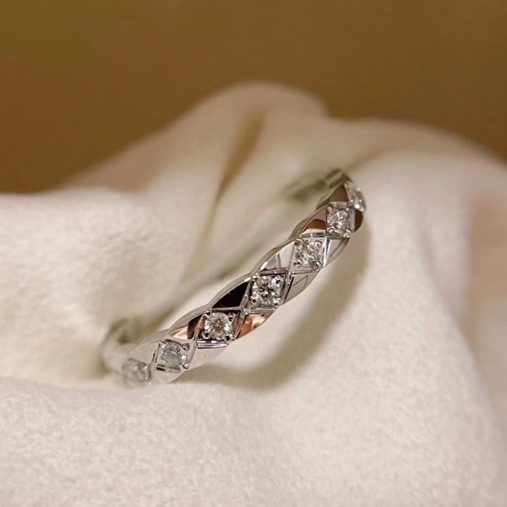 Wardrobe Whimsy Quilted Pattern Paved Cubic Zirconia Stackable Band Ring
