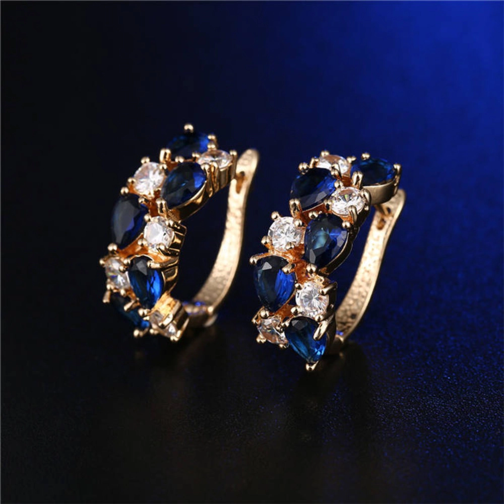 Colorful Multi Cubic Zirconia Huggie Earring Gold Plated Rainbow CZ Hoop