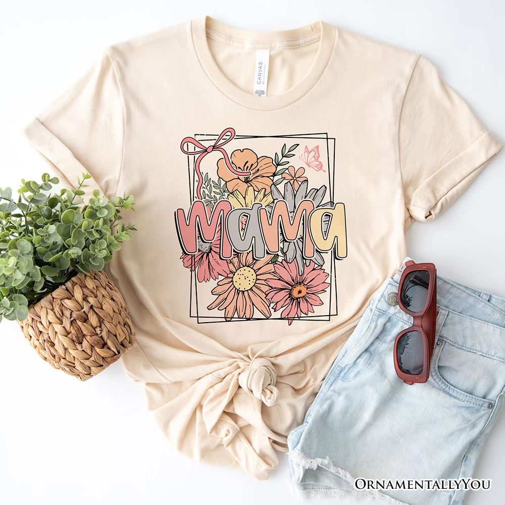 OrnamentallyYou Womens Floral Mama Coquette Bow Pastel T-Shirt