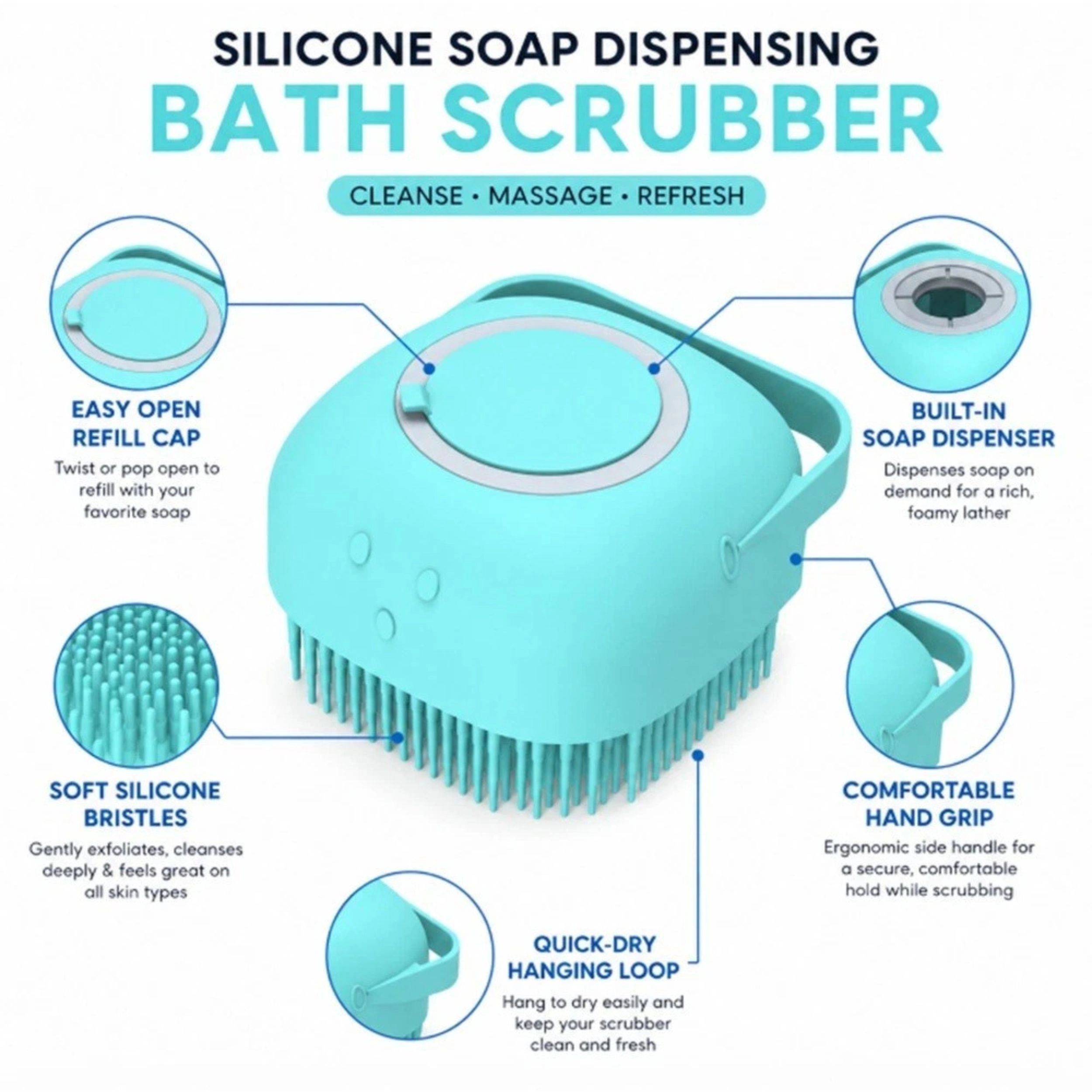Home Collection Silicone Bath Brush with Soap Dispenser Handheld Body Scrubber