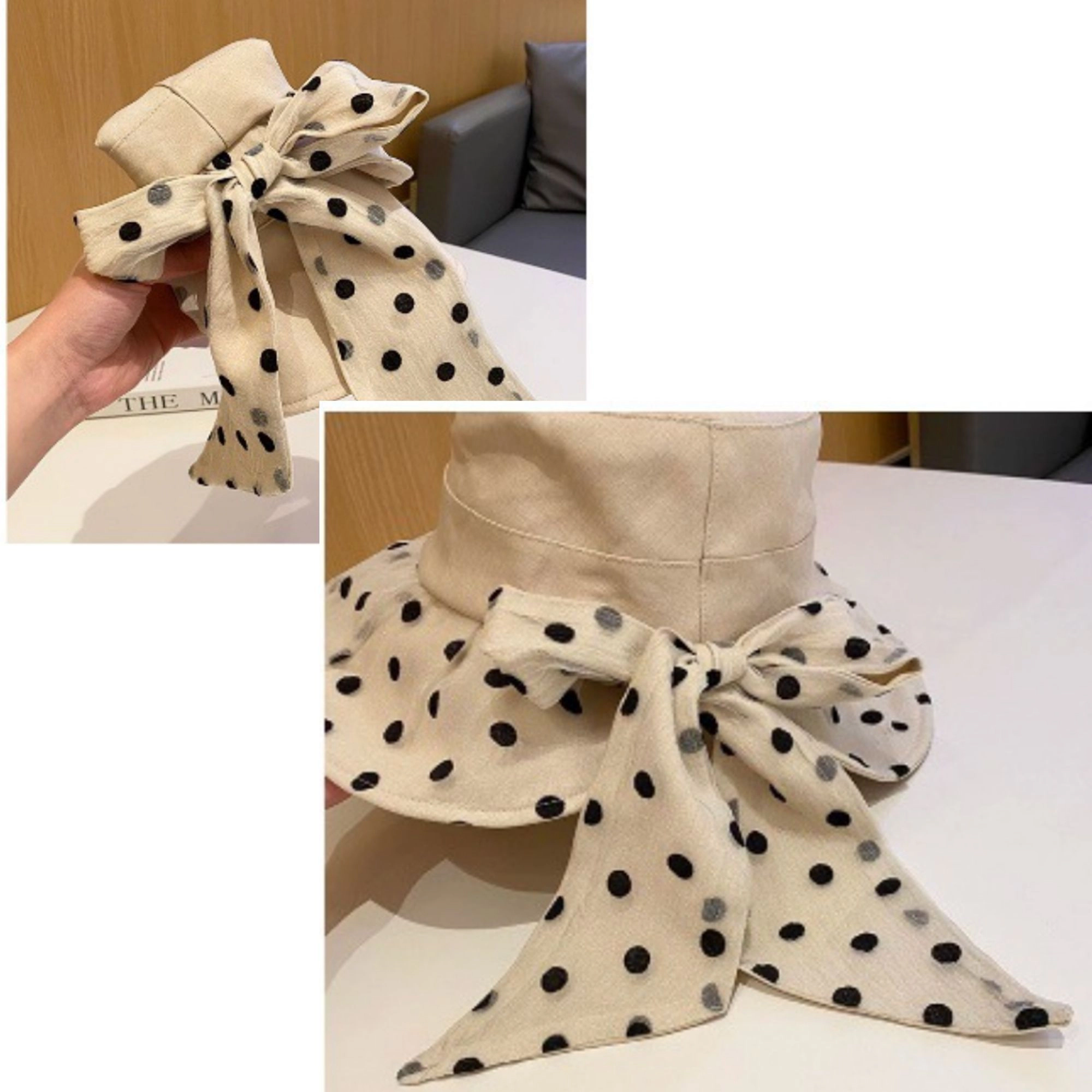 Anna-Kaci Women's Polka Dot Wide Brim Sun Hat with Bow Detail Elegant Summer Bucket