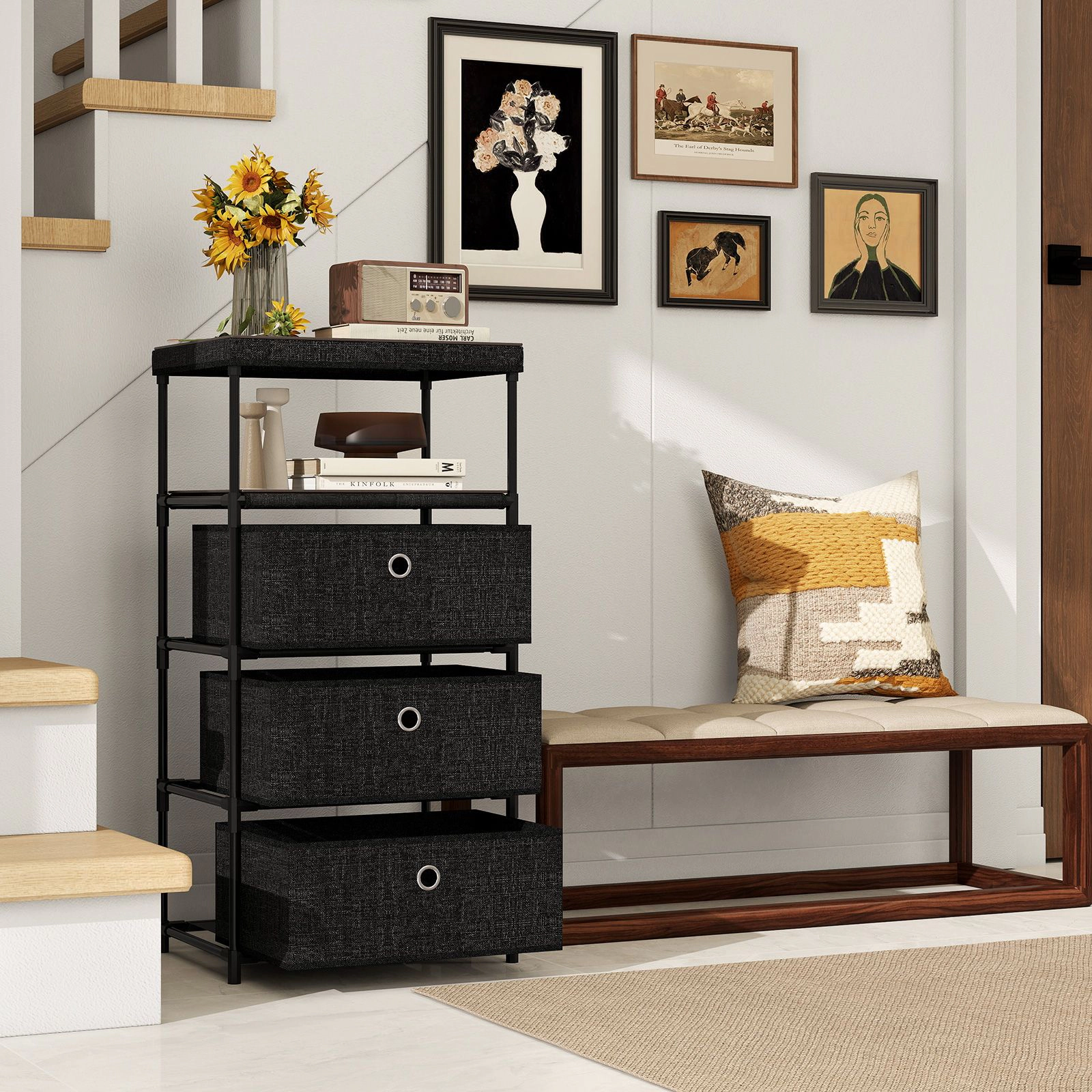 SlickBlue 3-Drawer Fabric Storage Cabinet with Wood Top