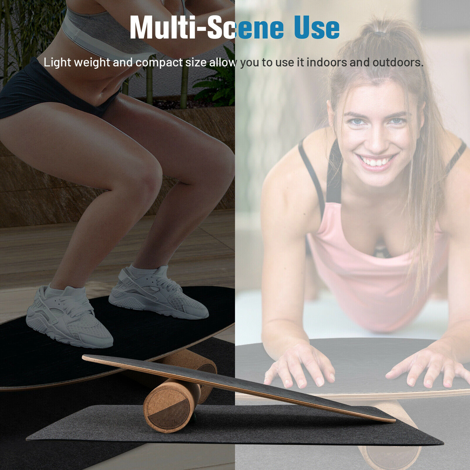 SUGIFT 500-lb Capacity 29.5-in Birch Wood and Cork Balance Board Trainer with Roller and Anti-Slip Mat