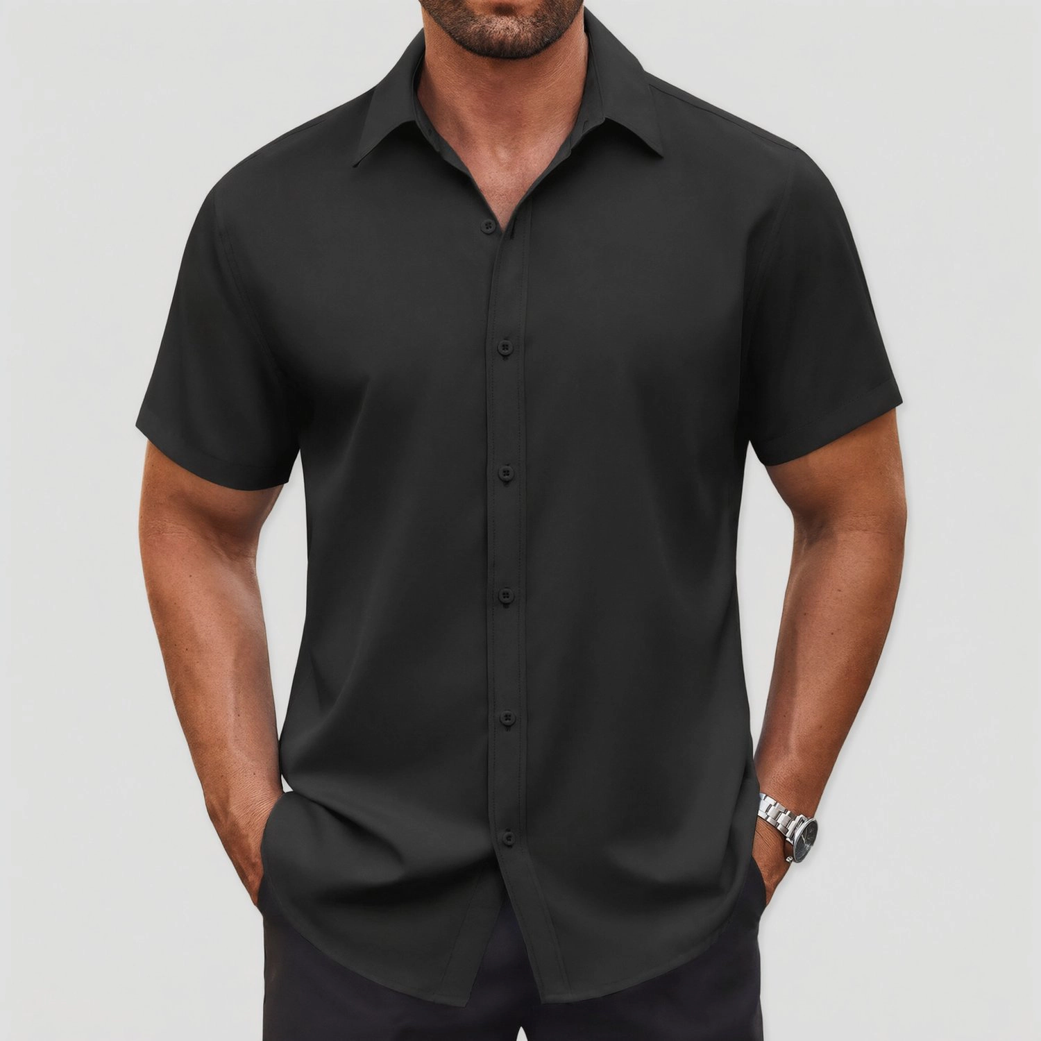 COOFANDY Mens Short Sleeve Button Down Shirts  Lapel Collar Casual Work Tops