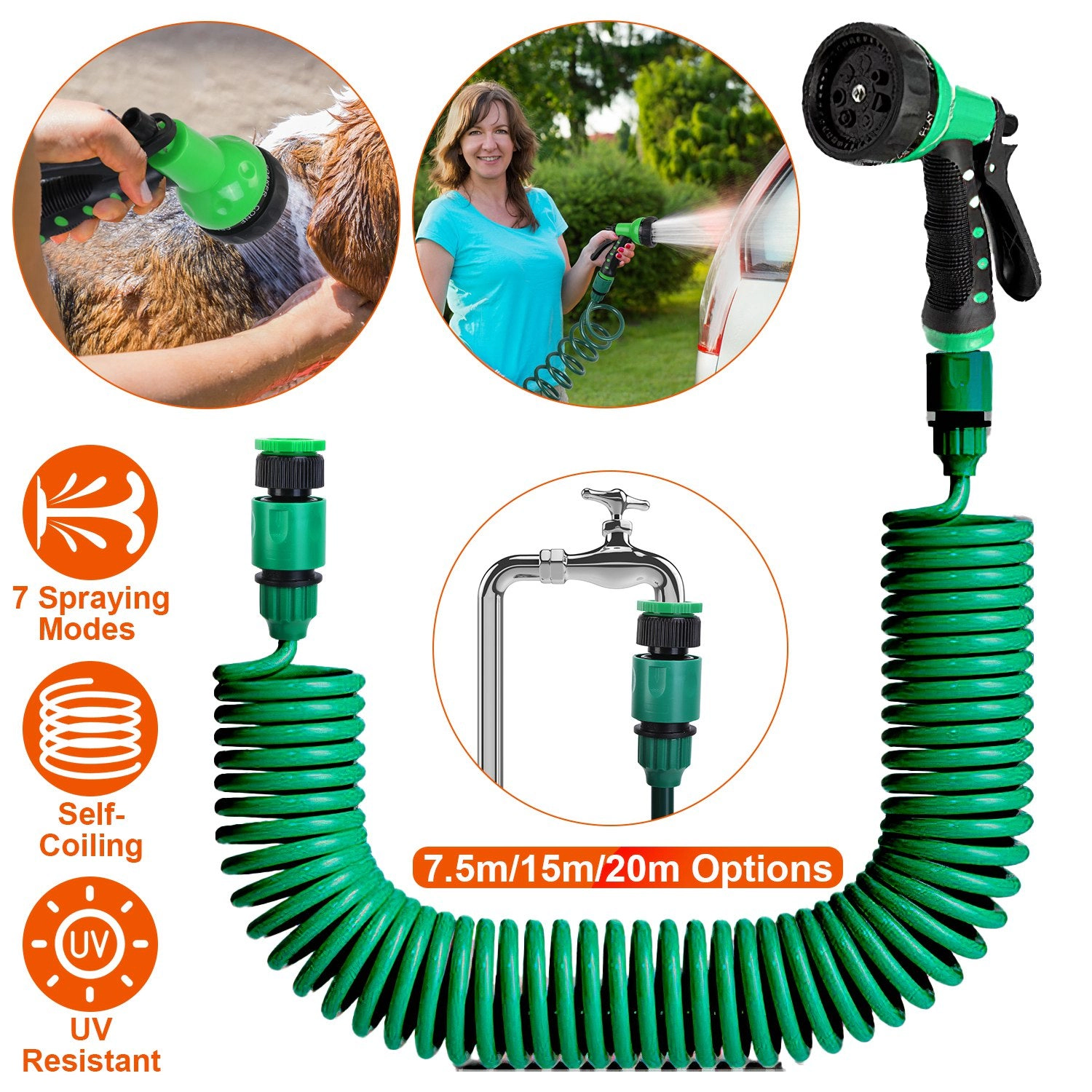 GBruno Self-Coiling EVA Garden Hose With Sprayer