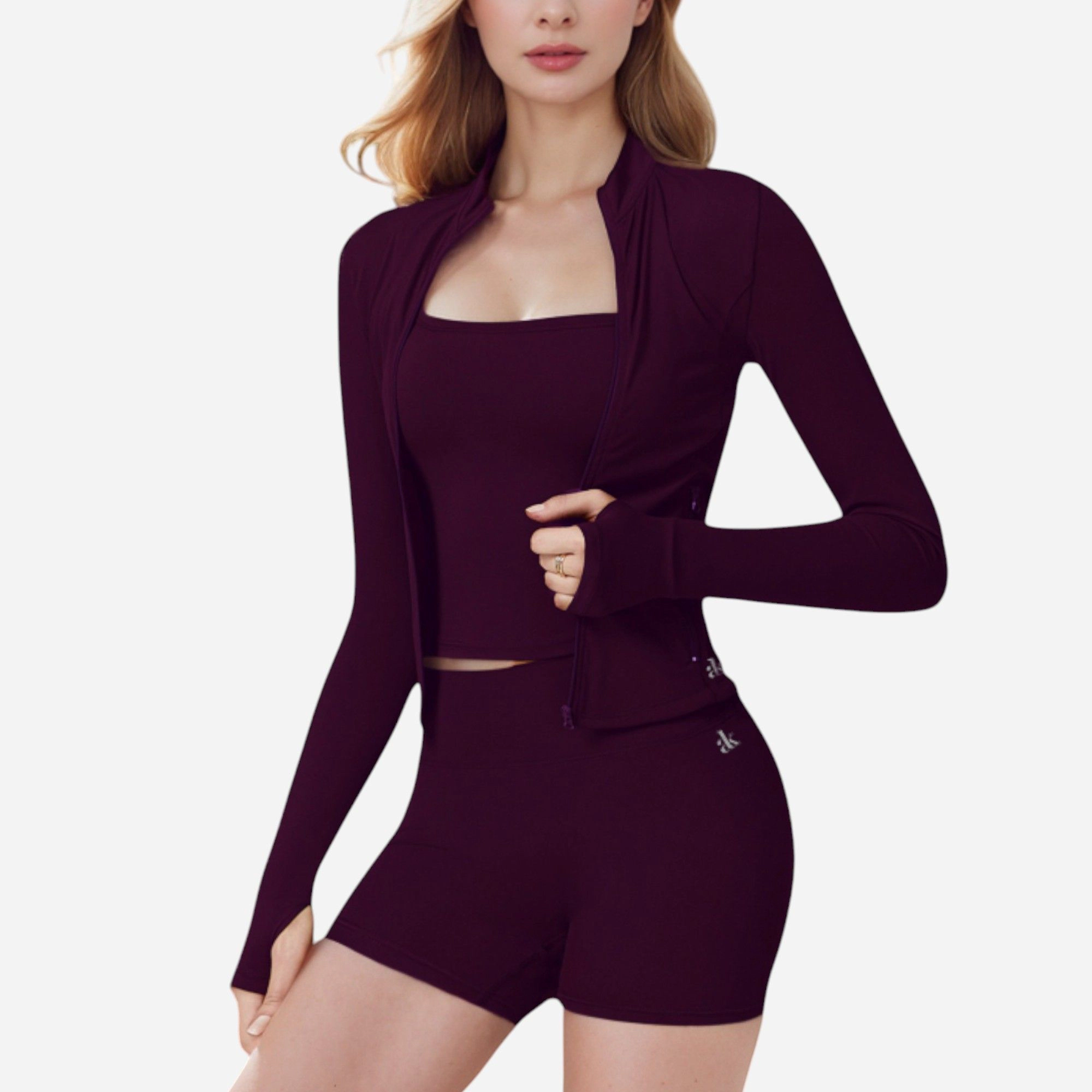 Anna-Kaci Women's Long Sleeve Fitted Zip-Up Jacket with High Collar and Thumbhole Cuffs
