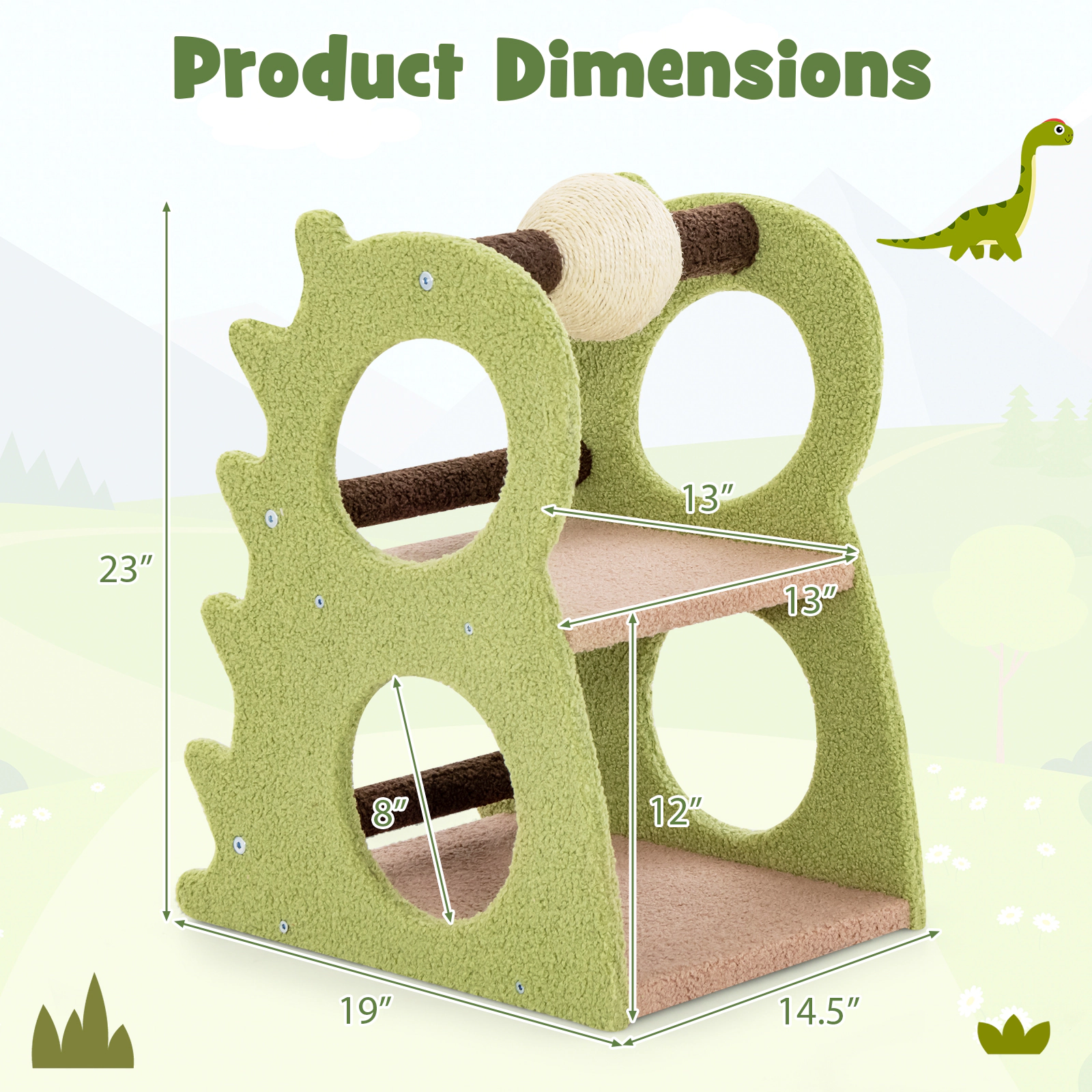 SUGIFT 2-Tier Modern Cat Tree for Indoor Cats with Rotatable Sisal Scratching Ball 22-lb Capacity Green+Beige