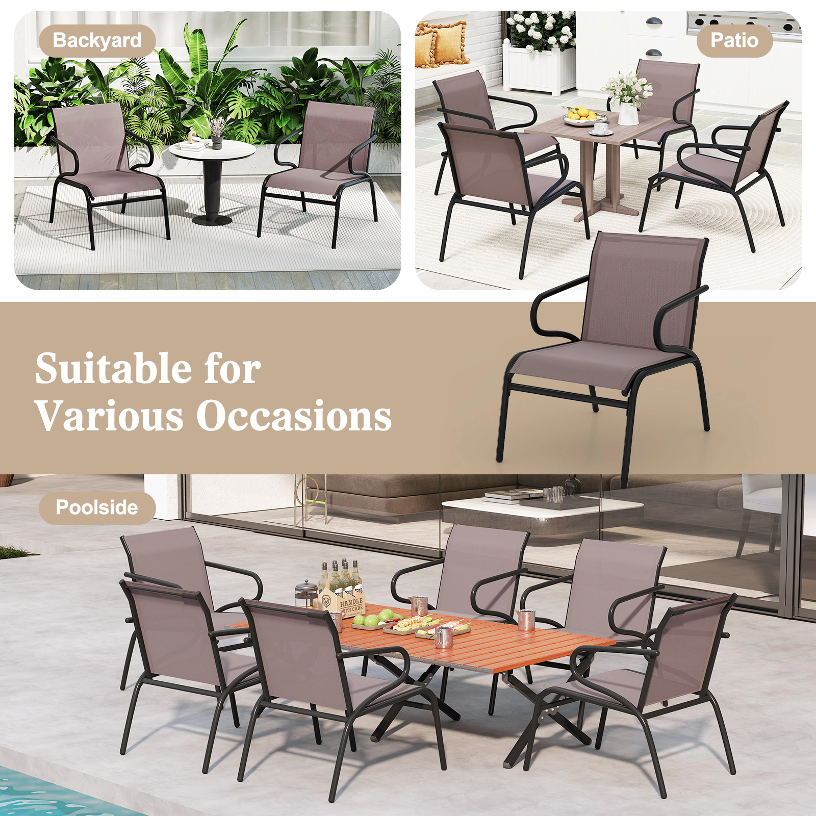LJG Modern Patio Chairs Set of 2 with Breathable Fabric for Porch
